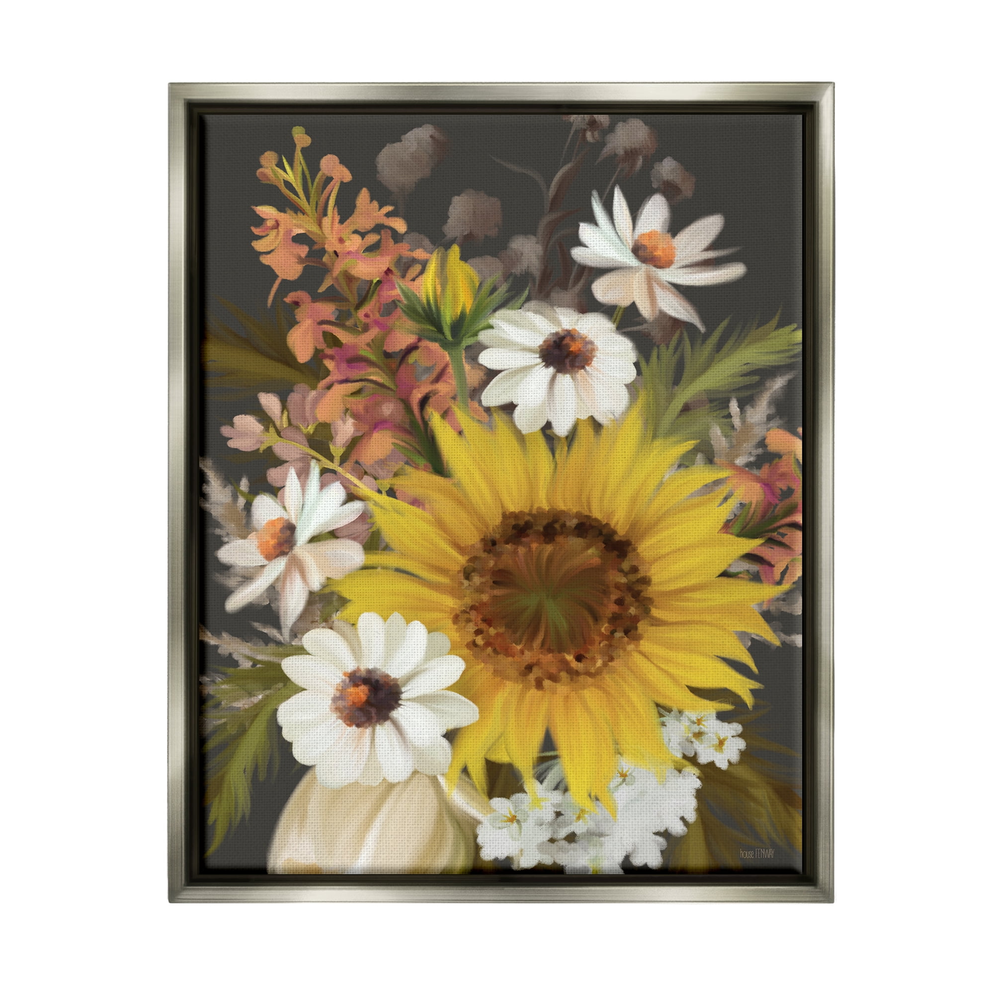 Stupell Industries Vintage Rural Florals Botanical & Floral Painting Gray Floater Framed Canvas Art Print Wall Art, 25 x 31