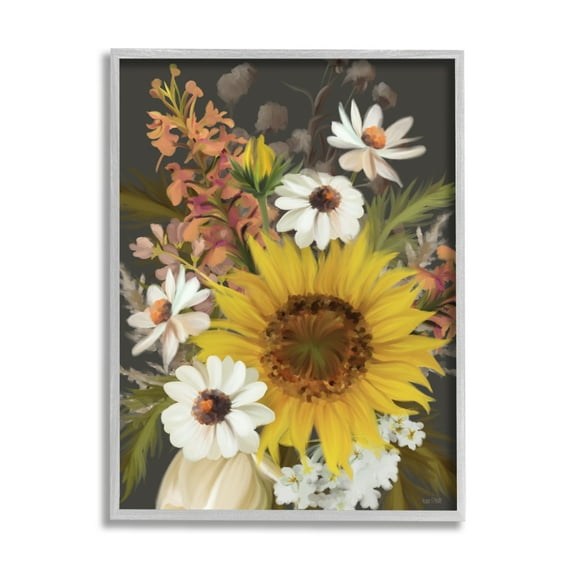 Stupell Industries Vintage Rural Florals Botanical & Floral Painting Gray Framed Art Print Wall Art, 11 x 14