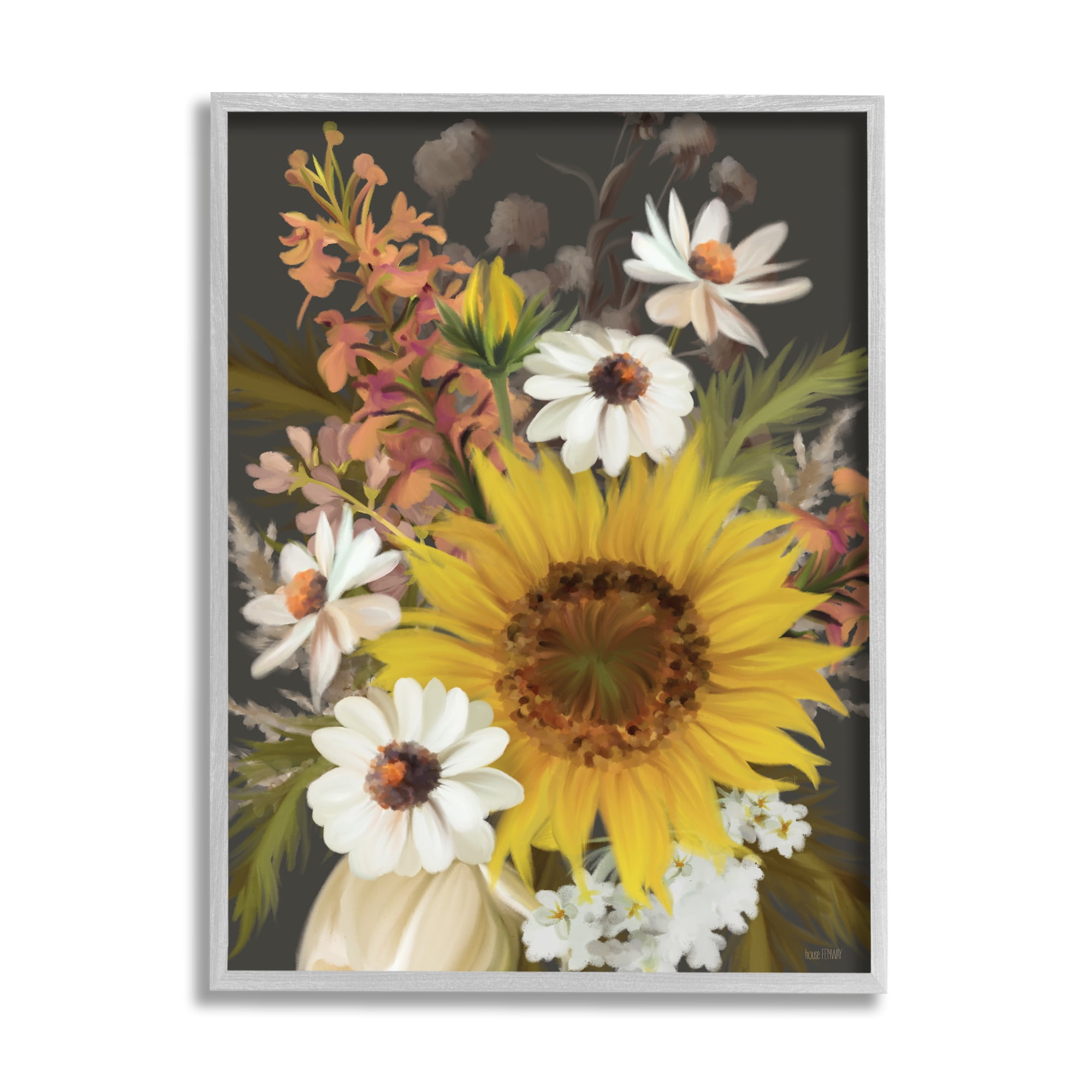 Stupell Industries Vintage Rural Florals Botanical & Floral Painting Gray Framed Art Print Wall Art, 16 x 20