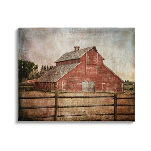 Stupell Industries Vintage Rustic Barn Landscape Painting Gallery Wrapped Canvas Art Print Wall Art, 48 x 36
