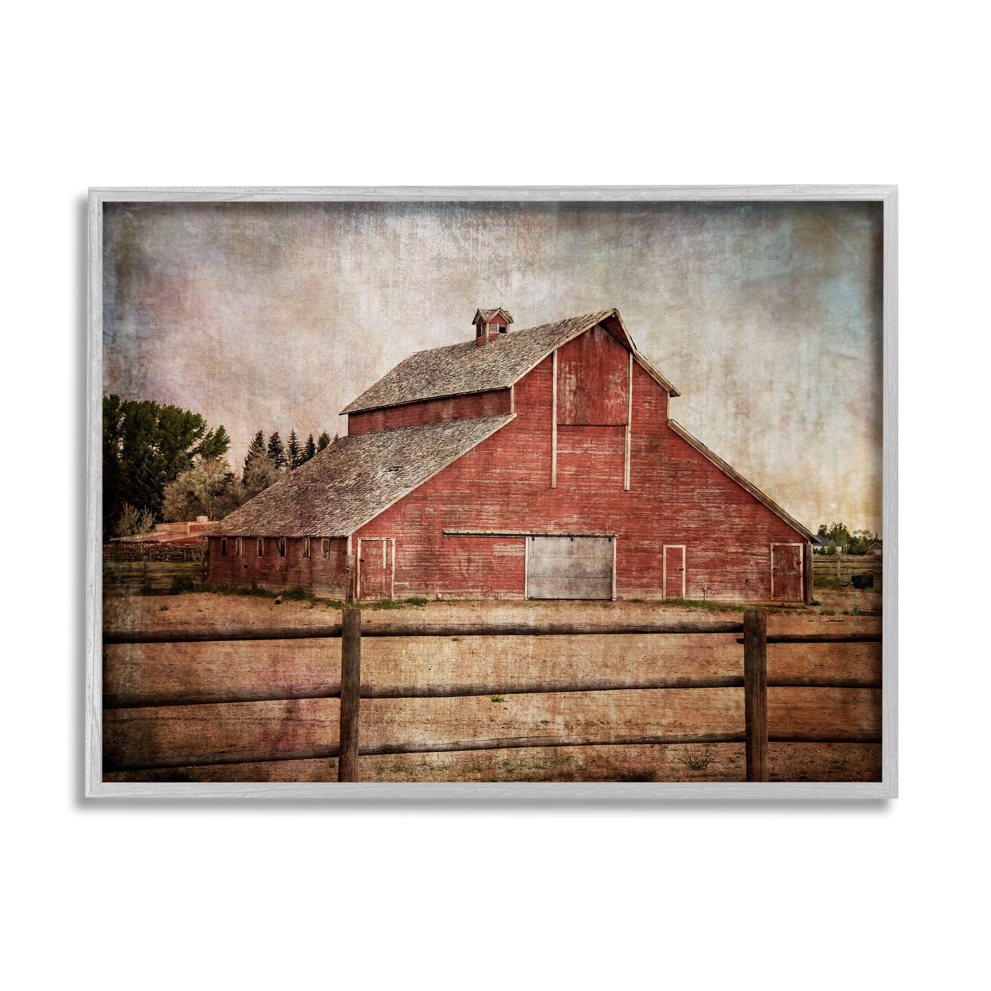 Stupell Industries Vintage Rustic Barn Landscape Painting Gray Framed Art Print Wall Art, 14 x 11