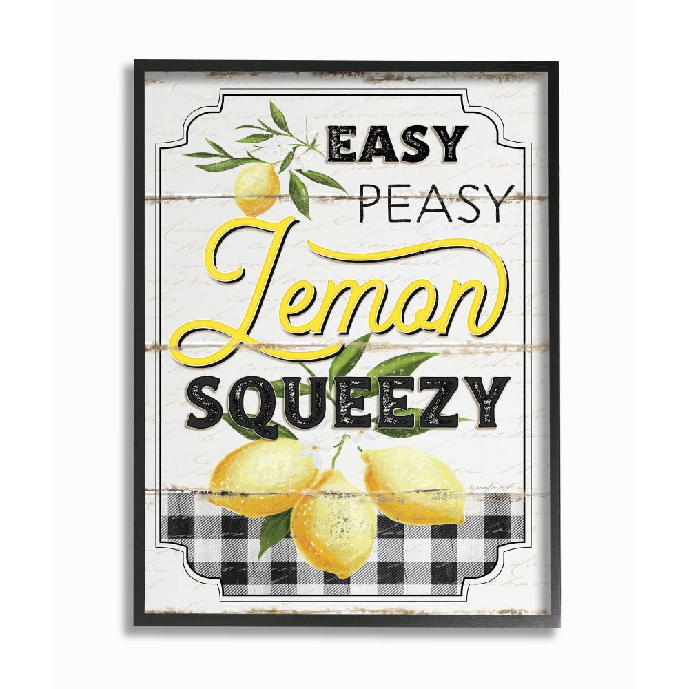 Stupell Industries Vintage Rustic Easy Peasy Lemon Squeezy Quote Framed Wall Art Design by Jennifer Pugh, 16" x 20", Black Framed