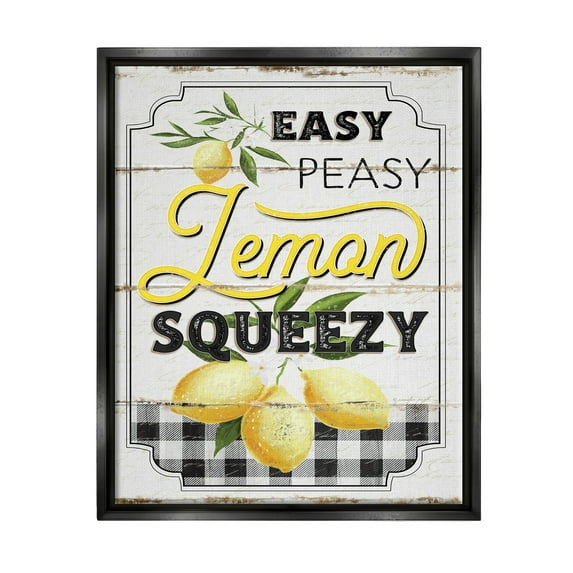 Stupell Industries Vintage Rustic Easy Peasy Lemon Squeezy Quote Jet Black Framed Floating Canvas Wall Art, 16x20, by Jennifer Pugh