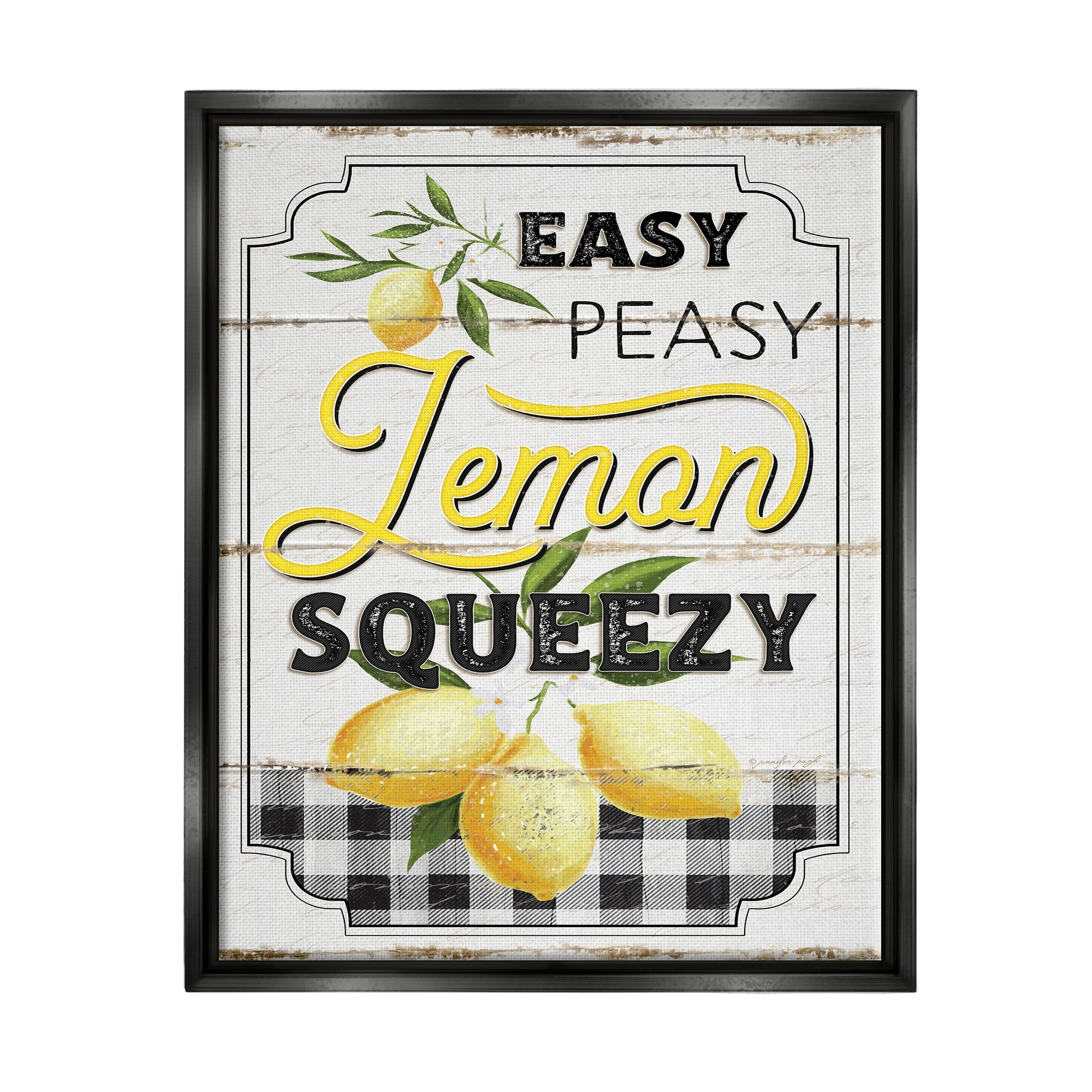 Stupell Industries Vintage Rustic Easy Peasy Lemon Squeezy Quote Jet Black Framed Floating Canvas Wall Art, 24x30, by Jennifer Pugh