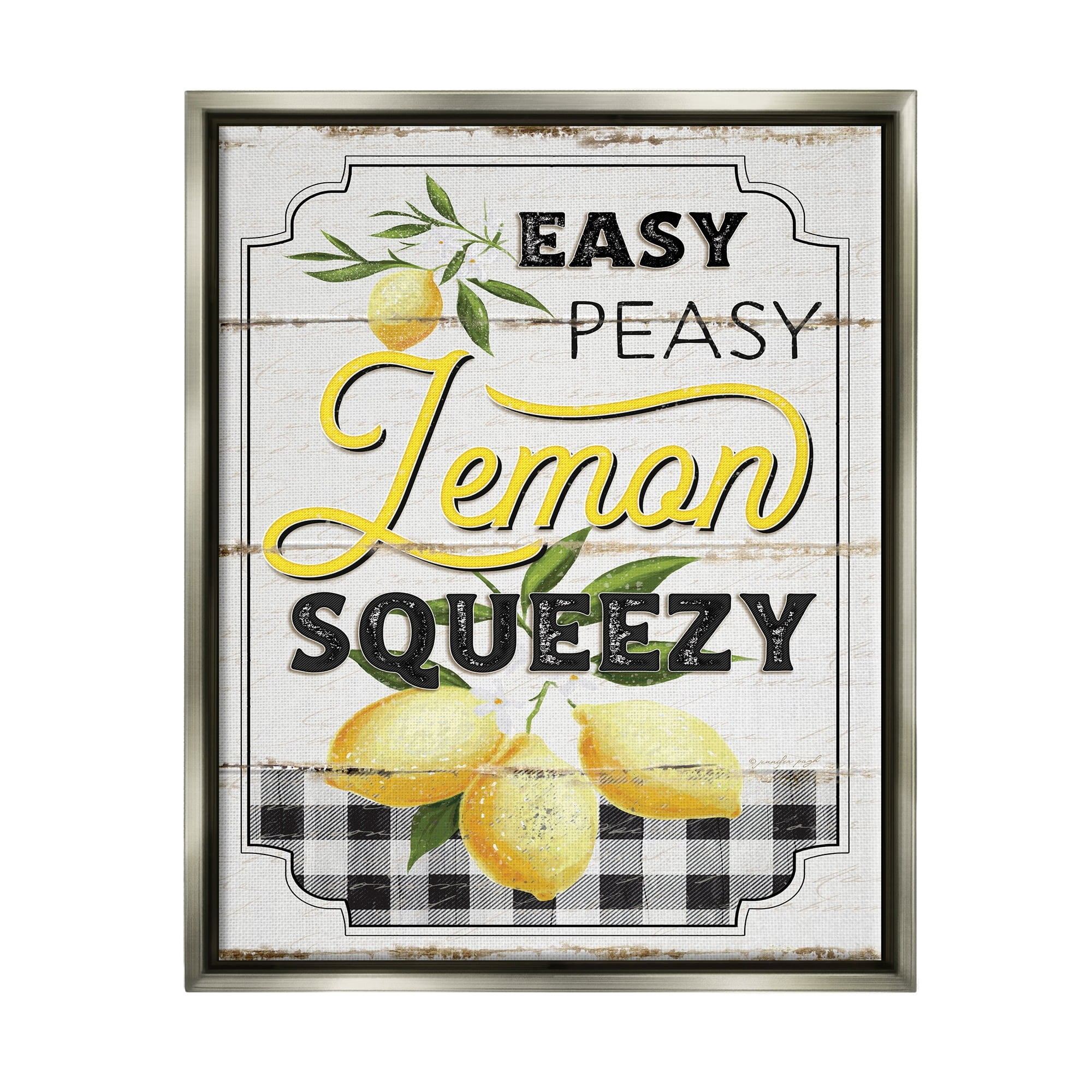 Stupell Industries Vintage Rustic Easy Peasy Lemon Squeezy Quote Luster Gray Framed Floating Canvas Wall Art, 16x20, by Jennifer Pugh