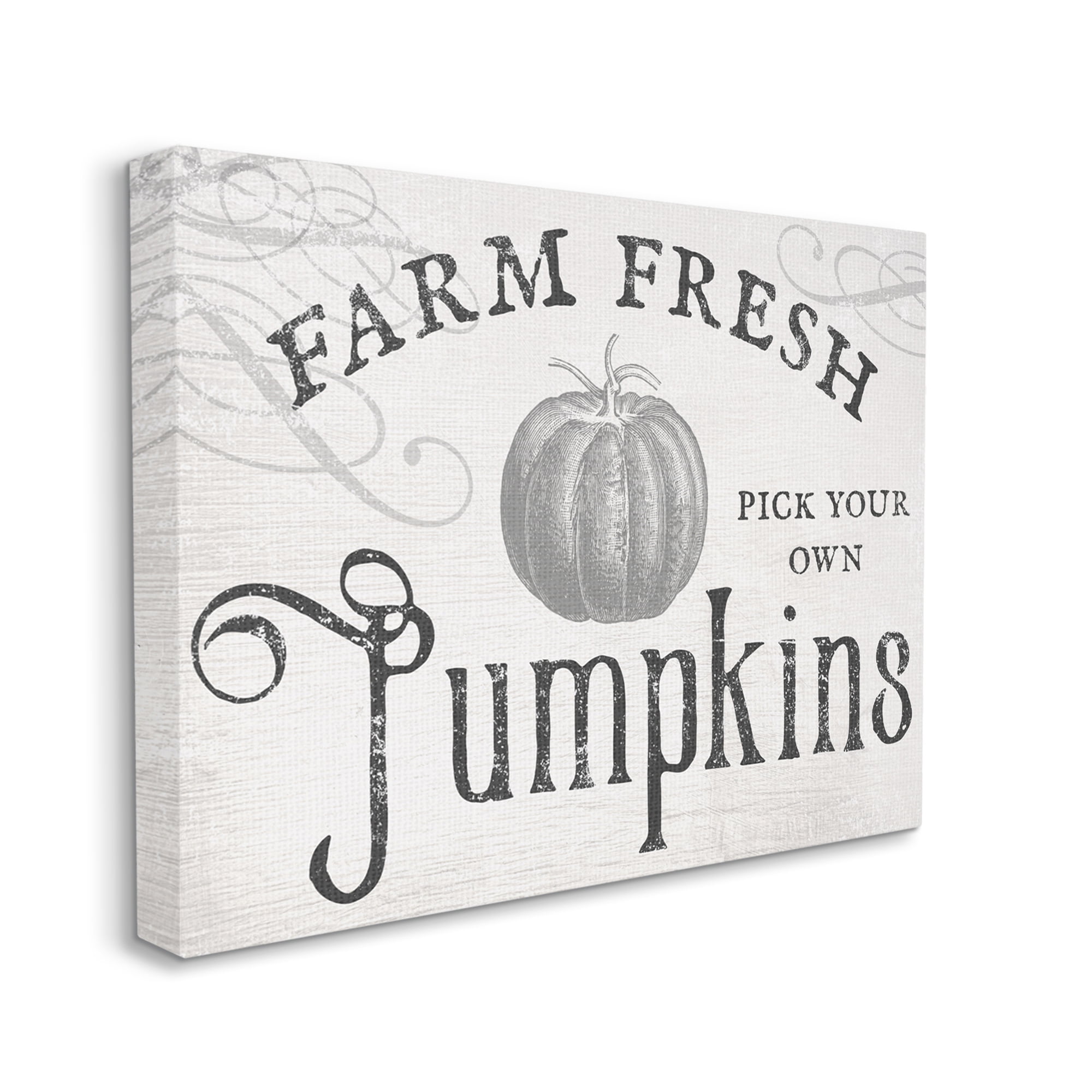Stupell Industries Vintage Rustic Farm Fresh Pumpkins Sign Landscape Painting Gallery Wrapped Canvas Art Print Wall Art, 16 x 20
