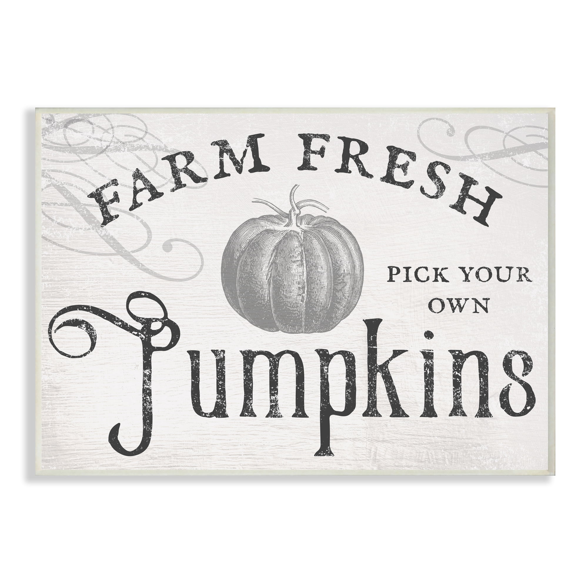 Stupell Industries Vintage Rustic Farm Fresh Pumpkins Sign Landscape Painting Wall Plaque Art Print Wall Art, 13 x 19