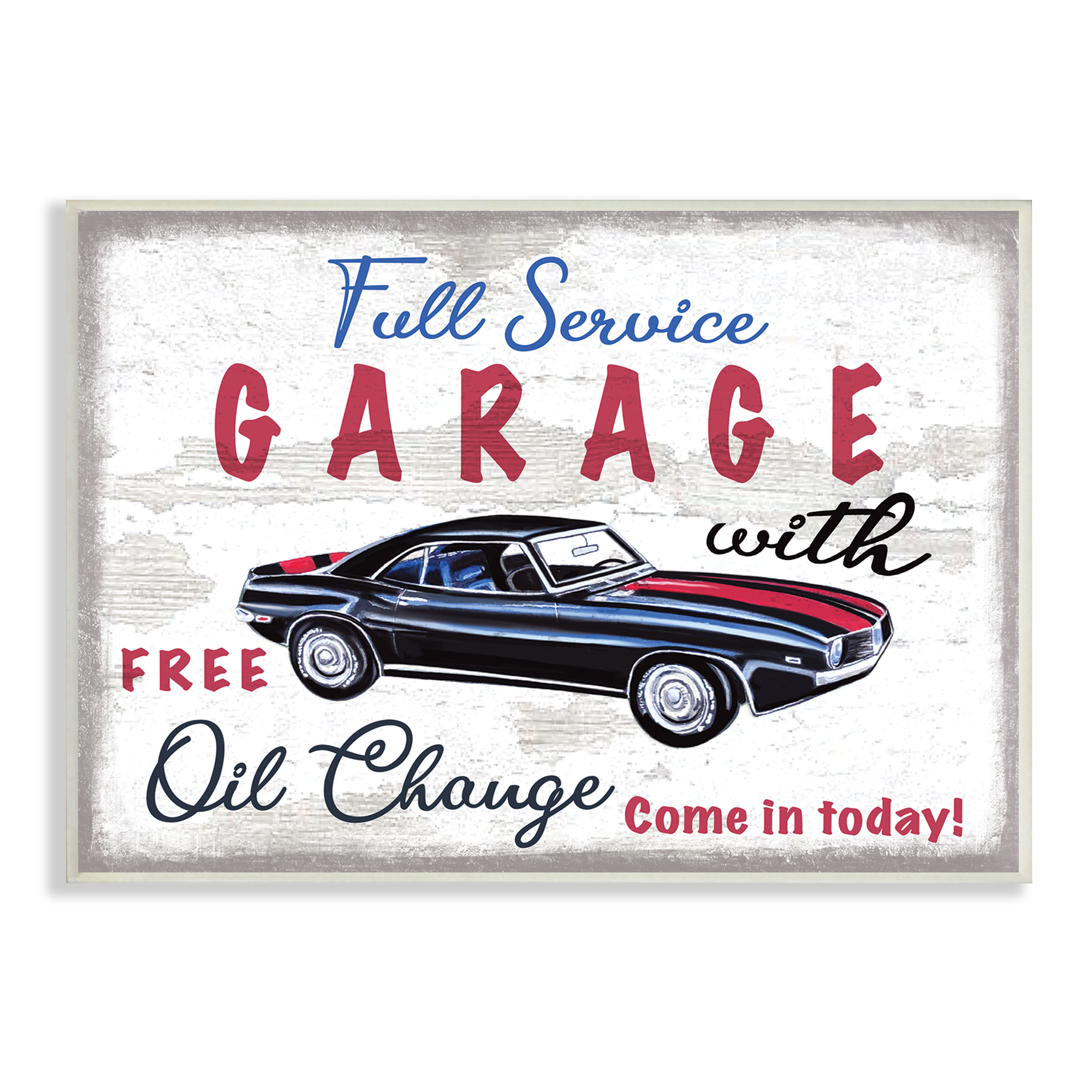Stupell Industries Vintage Rustic Full Service Garage Sign Sports Car, 13 x 19, Designed by Elizabeth Tyndall