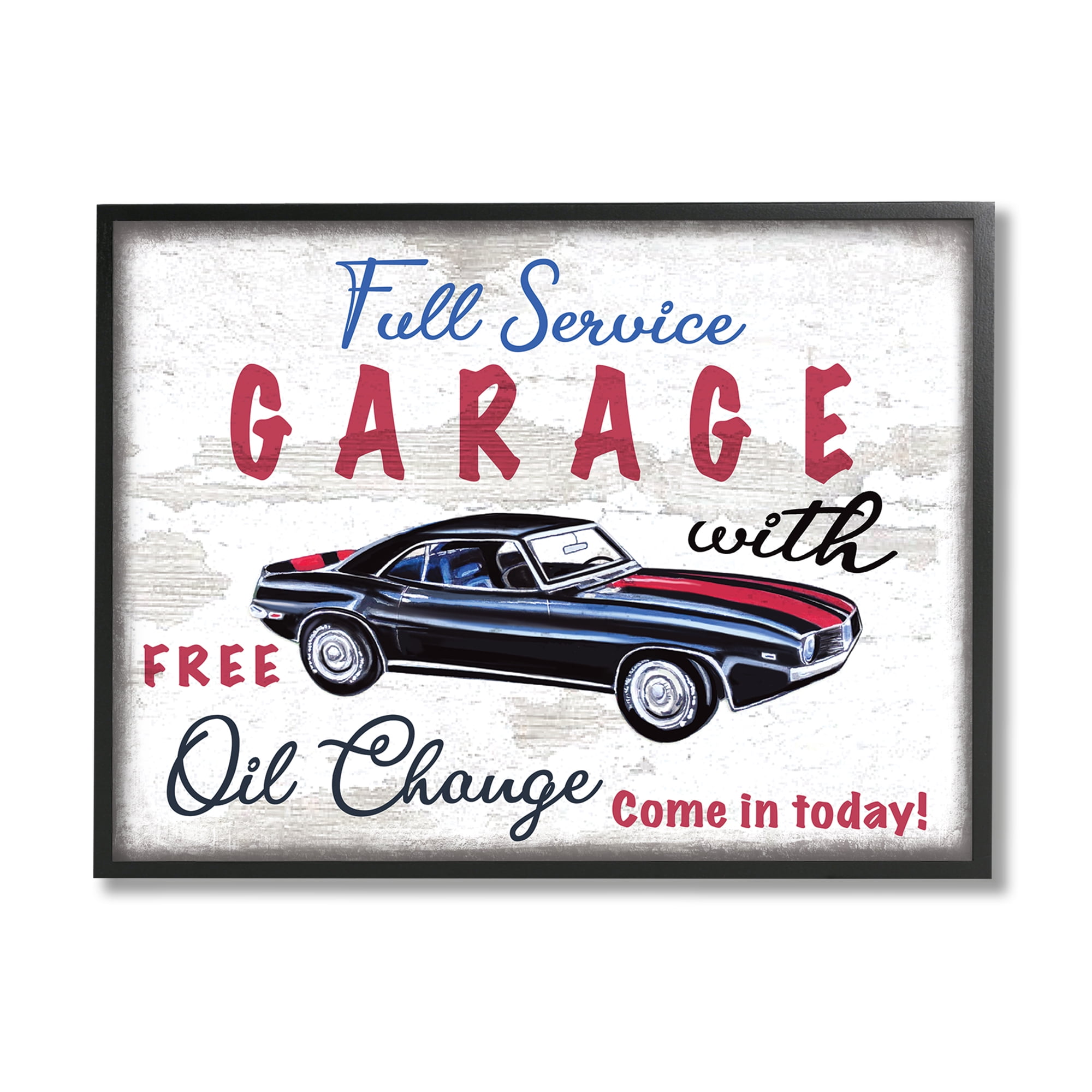 Stupell Industries Vintage Rustic Full Service Garage Sign Sports Car, 16 x 20, Designed by Elizabeth Tyndall