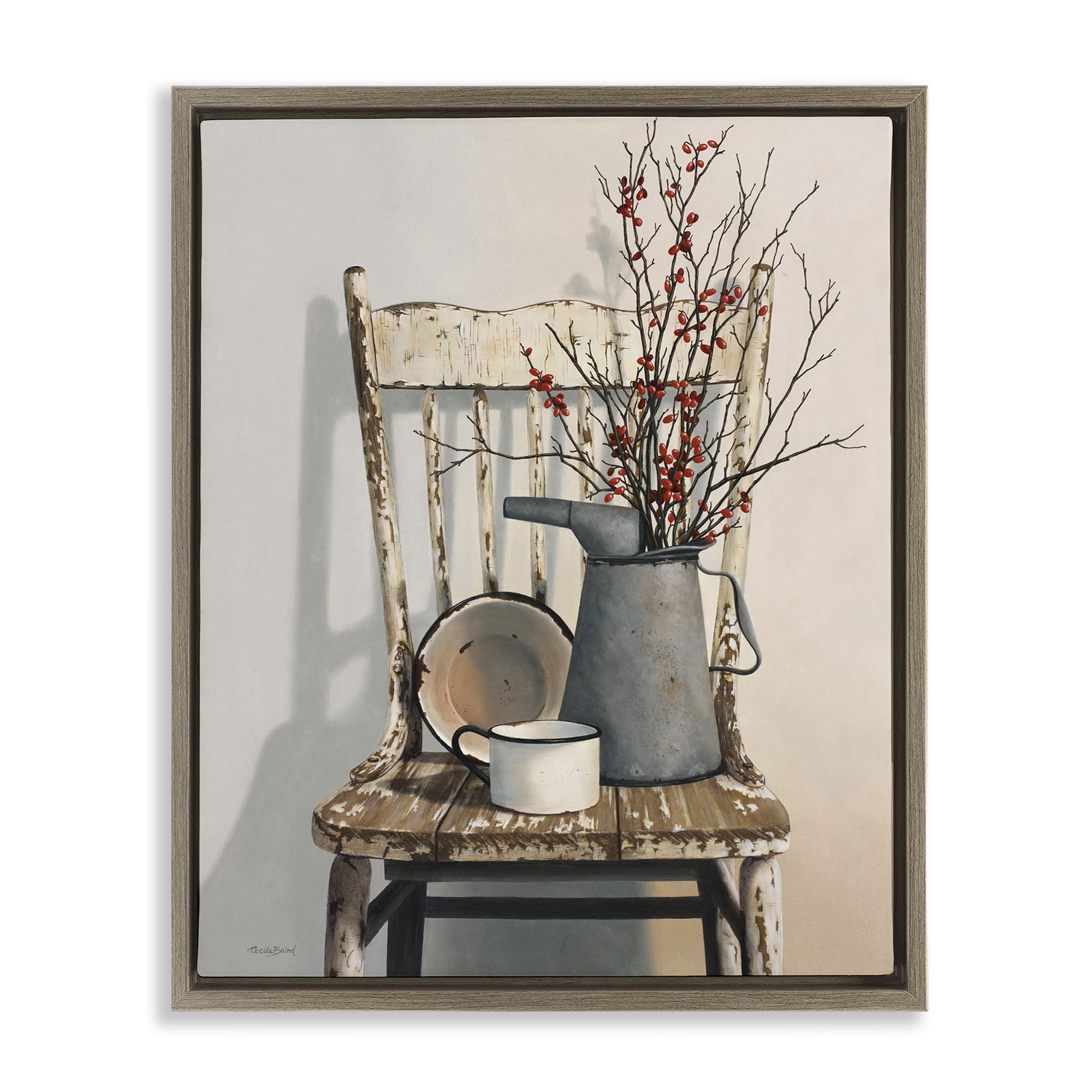 Stupell Industries Vintage Rustic Still Life Botanical & Floral Painting Brown Floater Framed Canvas Art Print Wall Art, 25 x 31