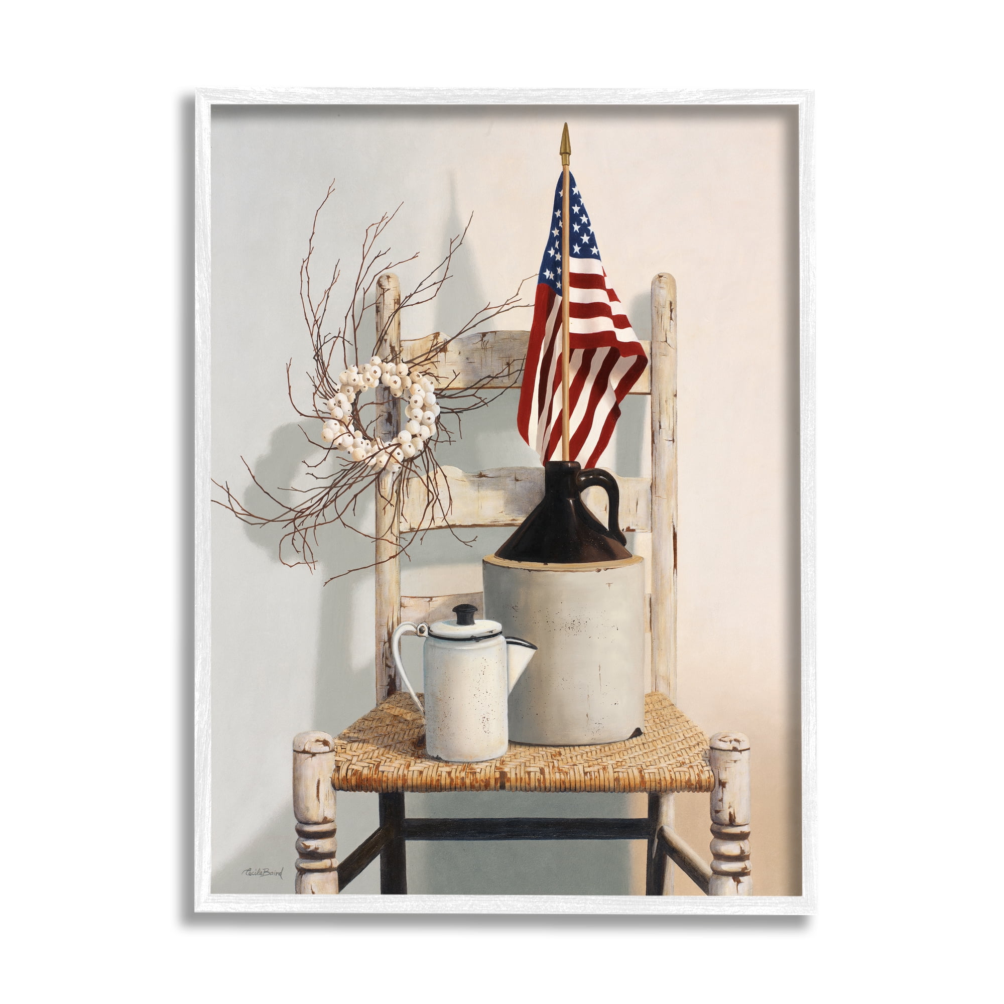 Stupell Industries Vintage Rustic Things American Flag Neutral Painting Photography Framed Art Print Wall Art, 16x20, By Cecile Baird