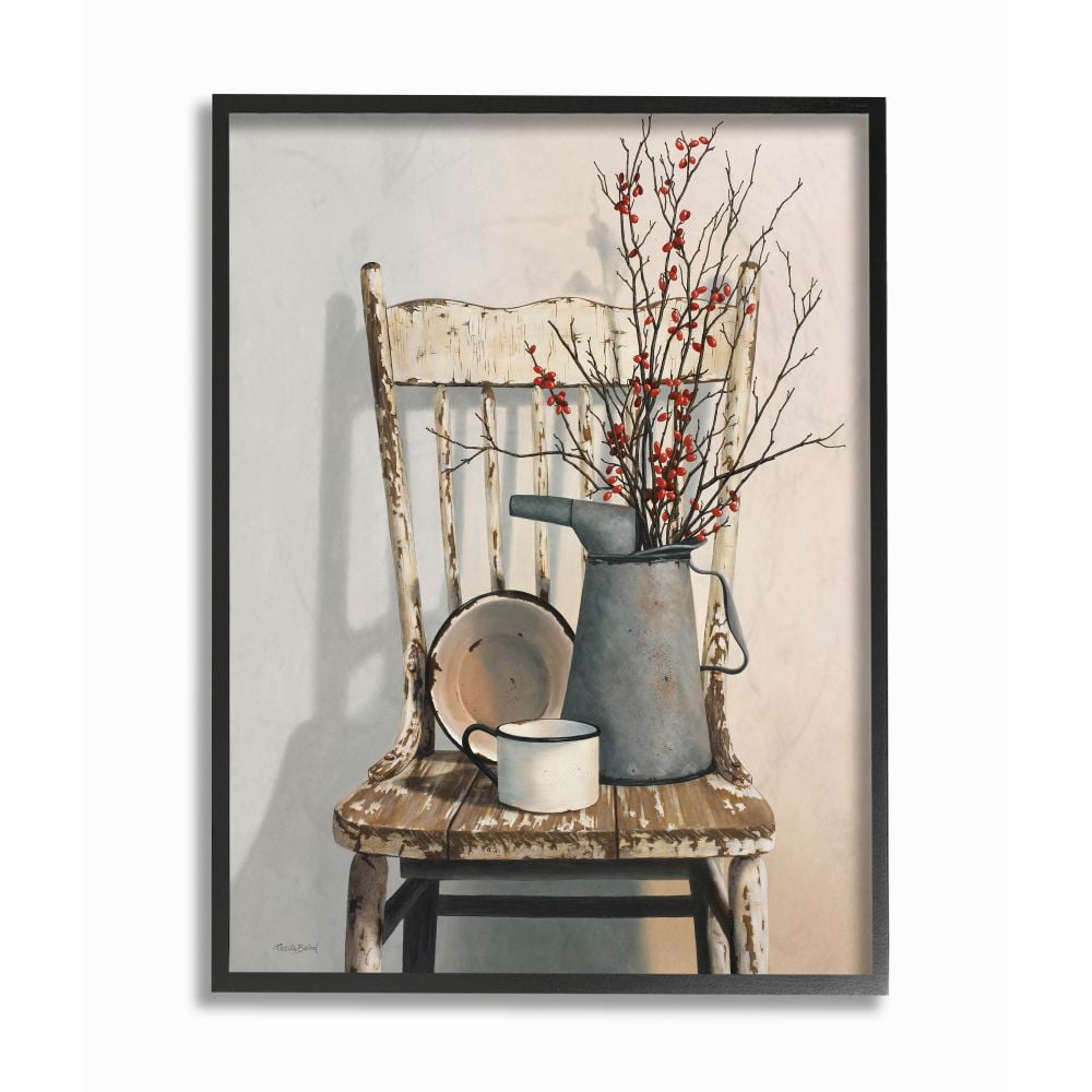 Vintage Rustic Chair and Jug Framed Canvas Art