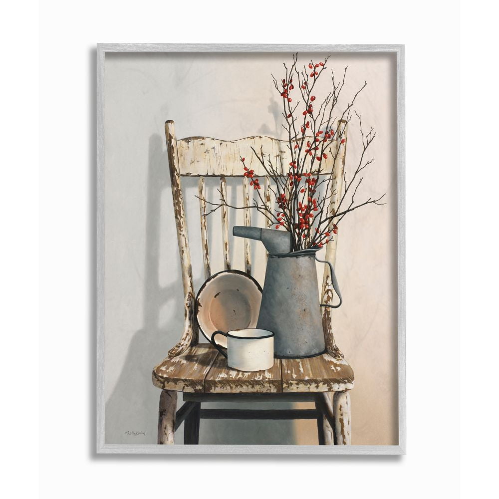 Vintage Rustic Pewter Framed Abstract Canvas Art