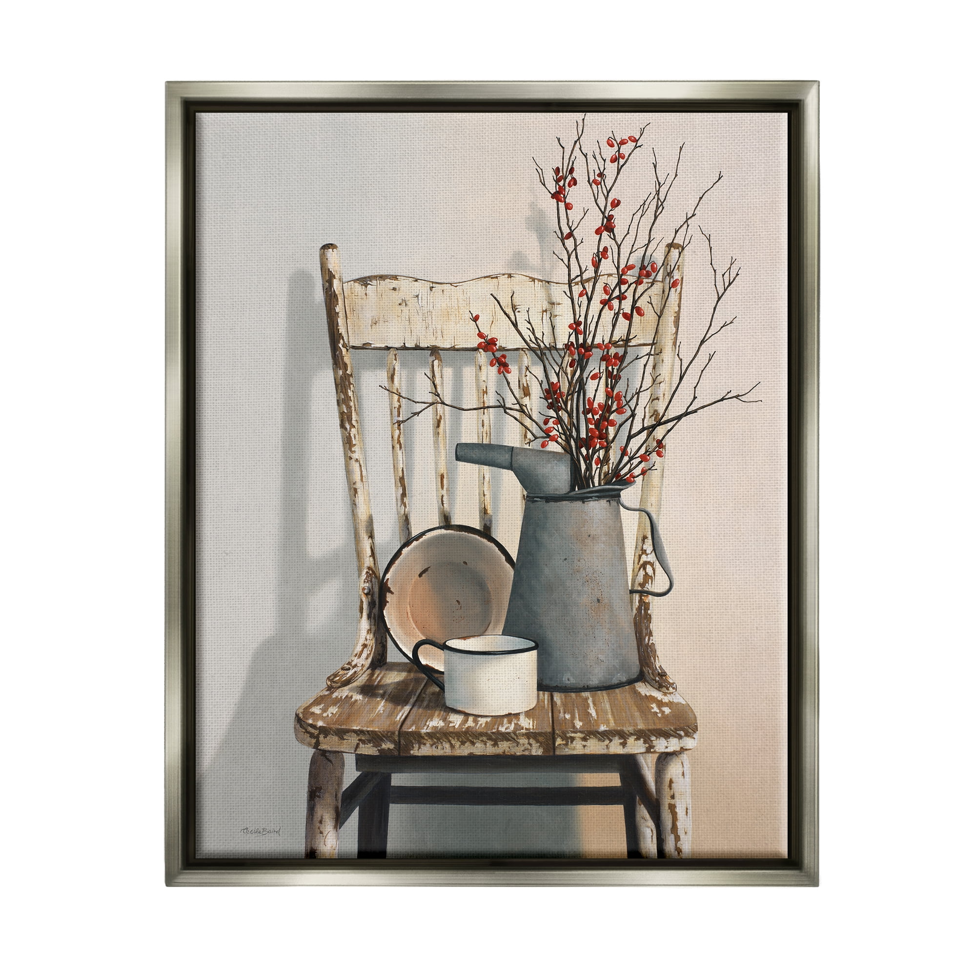 Vintage Rustic Gray Framed Canvas Wall Art, 18x22