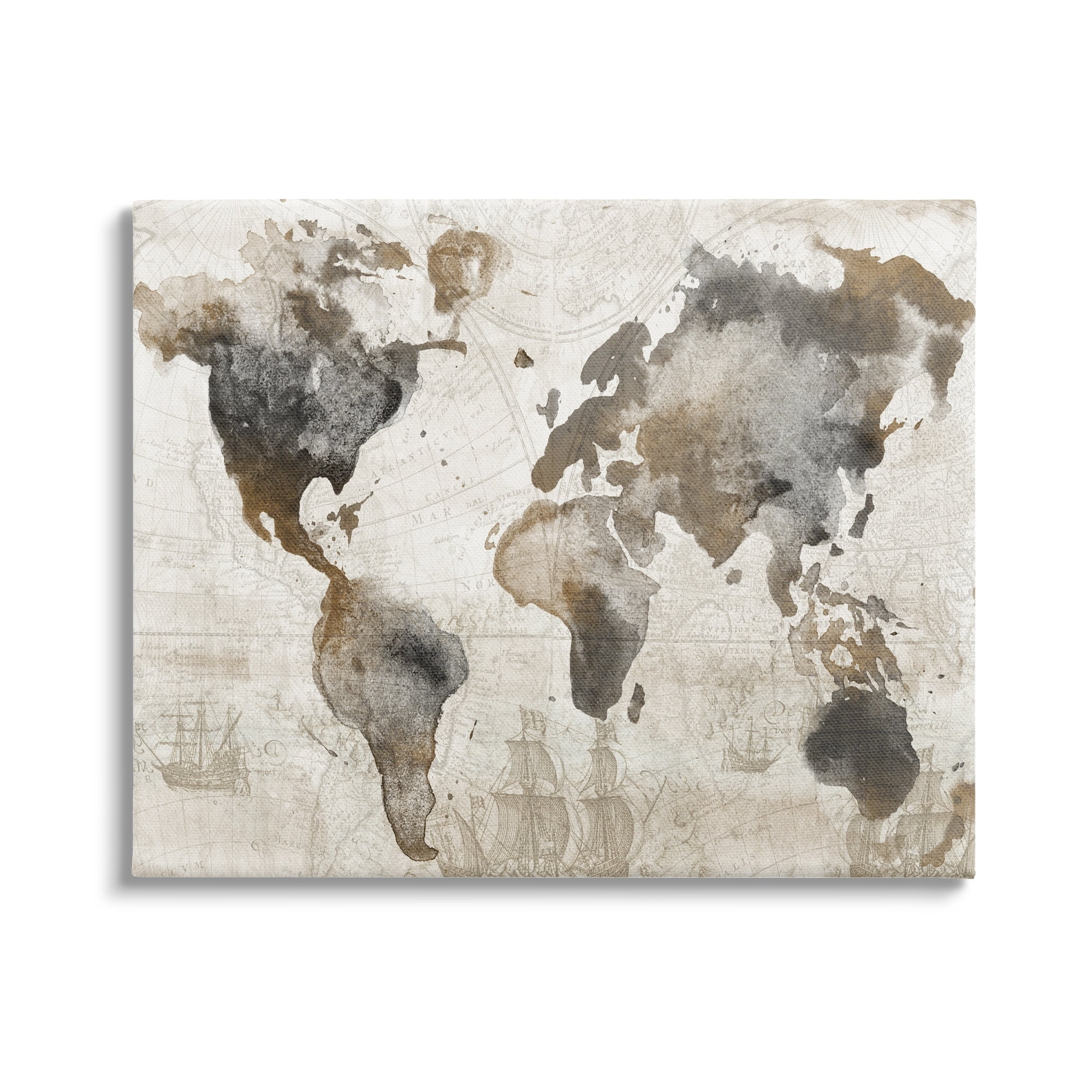 Stupell Industries Vintage Rustic World Map Town & City Painting Gallery Wrapped Canvas Print Wall Art