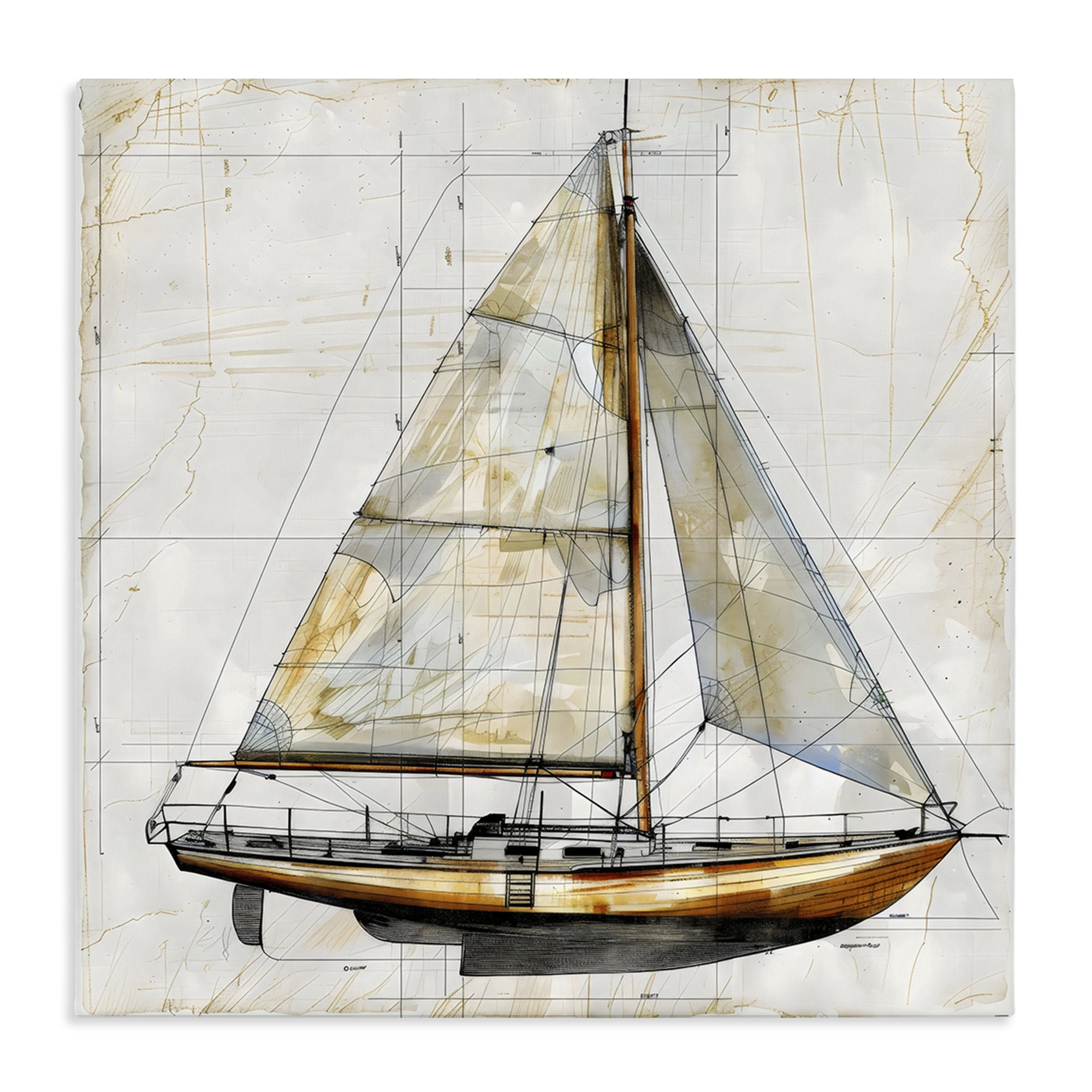 Stupell Industries Vintage Sailboat Drawing Blueprint Canvas Wall Art, design by Creative Studio