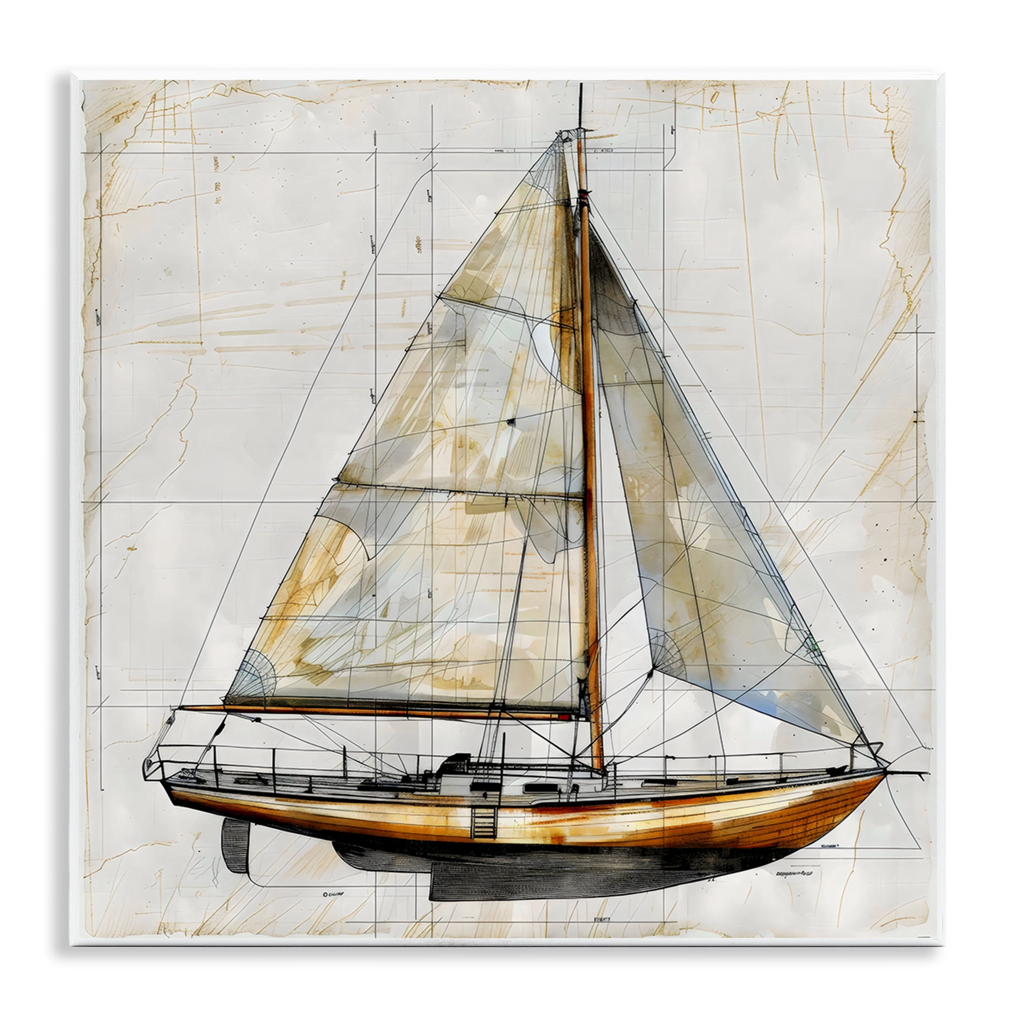 Stupell Industries Vintage Sailboat Drawing Blueprint Wall Plaque Art, design by Creative Studio