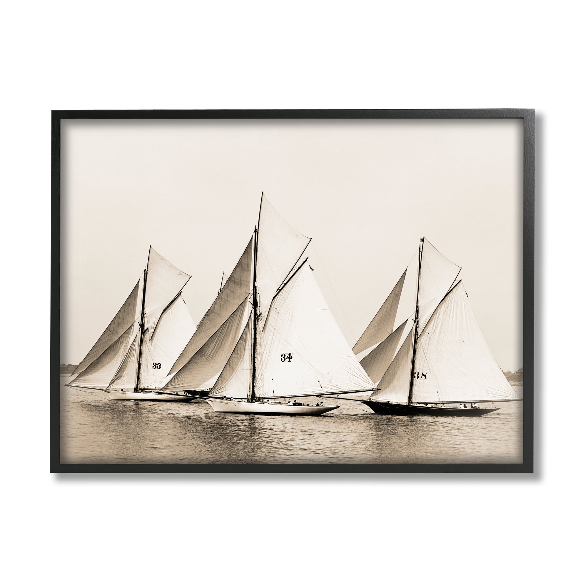 Stupell Industries Vintage Sailboat Fleet Transportation Photography Black Framed Art Print Wall Art, 30 x 24