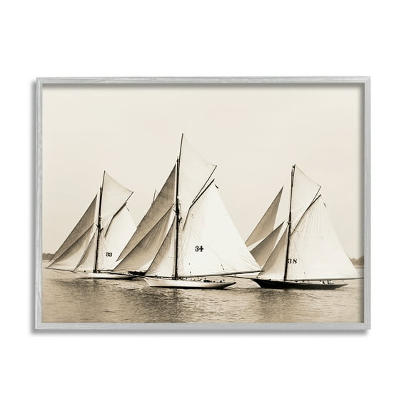 Stupell Industries Vintage Sailboat Fleet Transportation Photography Gray Framed Art Print Wall Art, 20 x 16