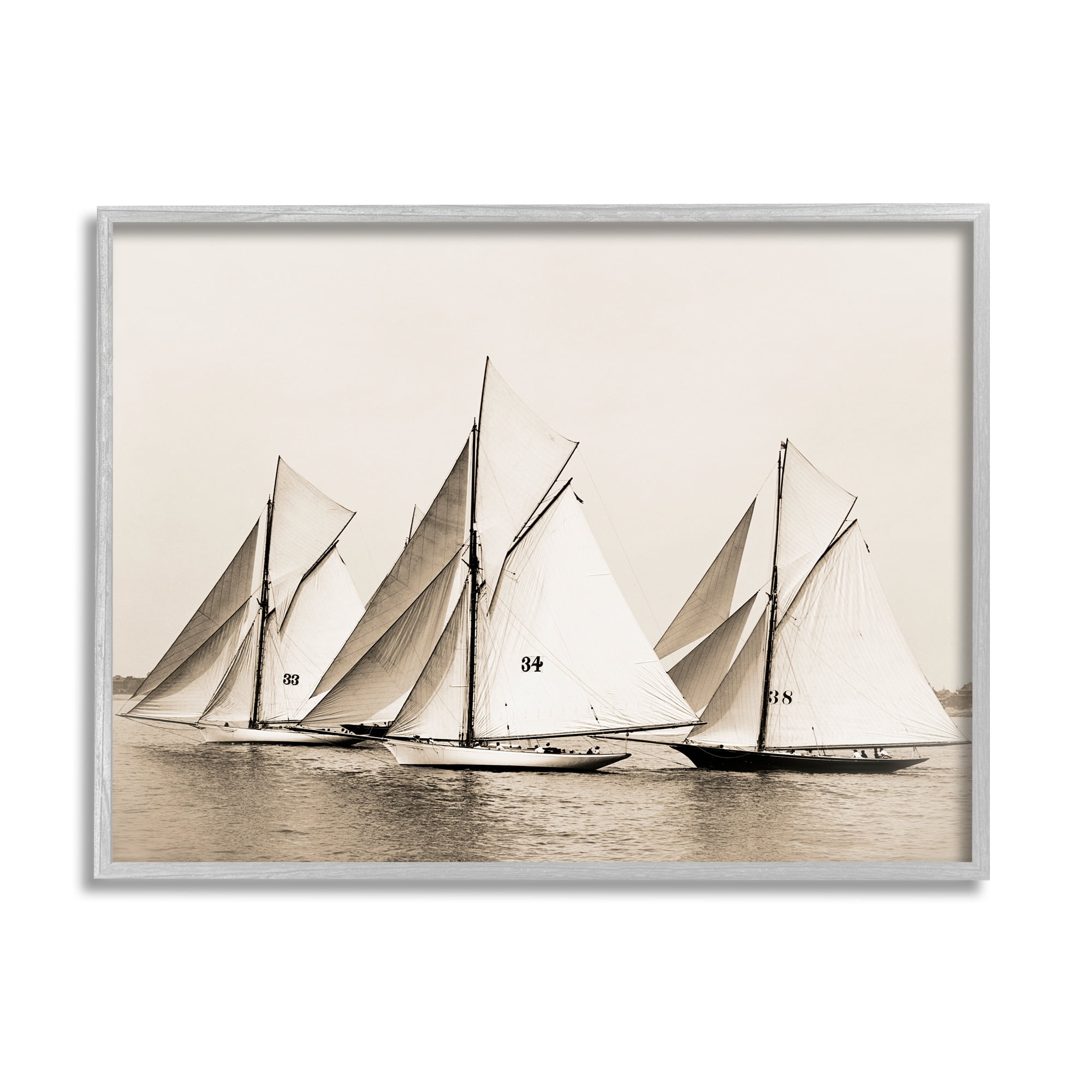 Stupell Industries Vintage Sailboat Fleet Transportation Photography Gray Framed Art Print Wall Art, 30 x 24