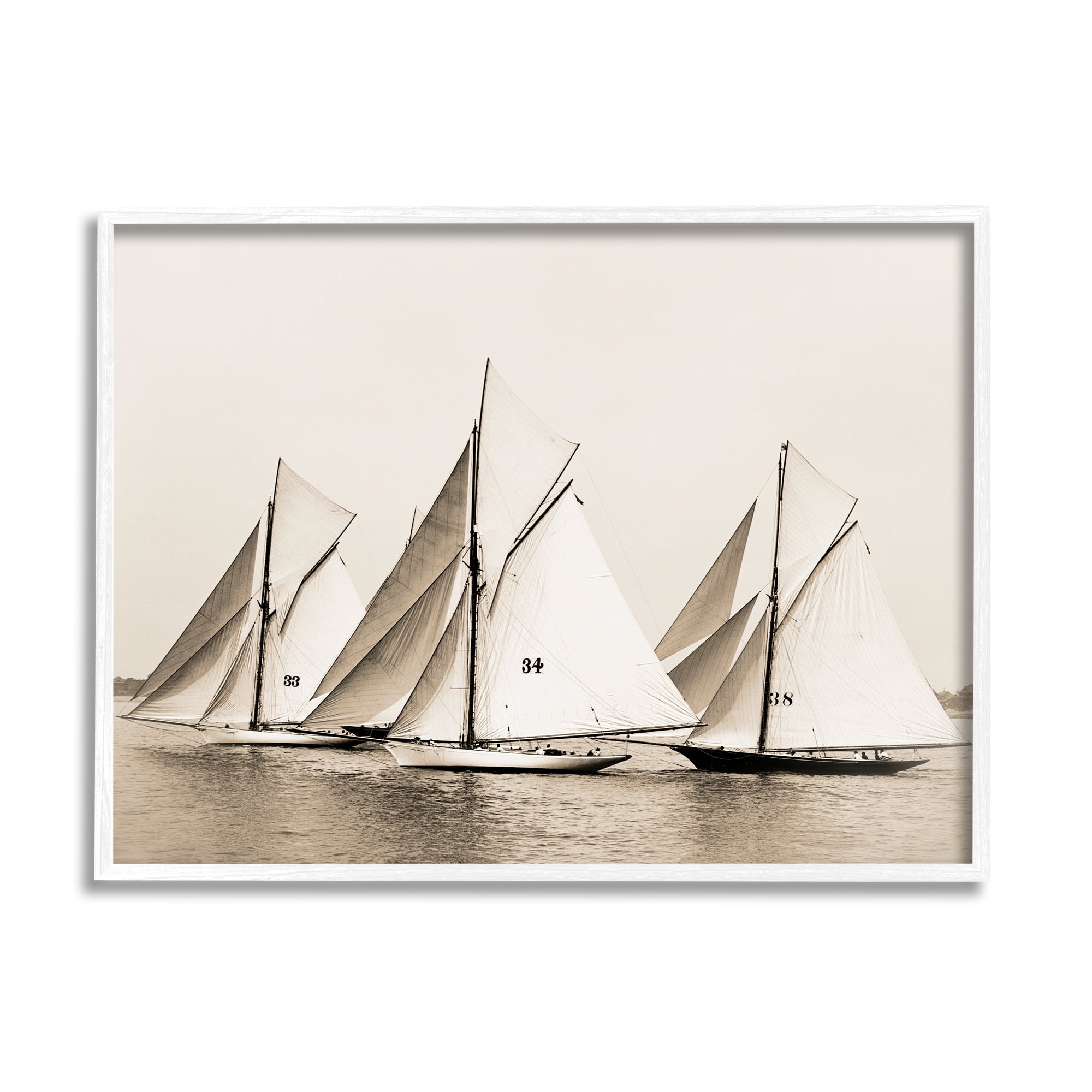 Stupell Industries Vintage Sailboat Fleet Transportation Photography White Framed Art Print Wall Art, 14 x 11
