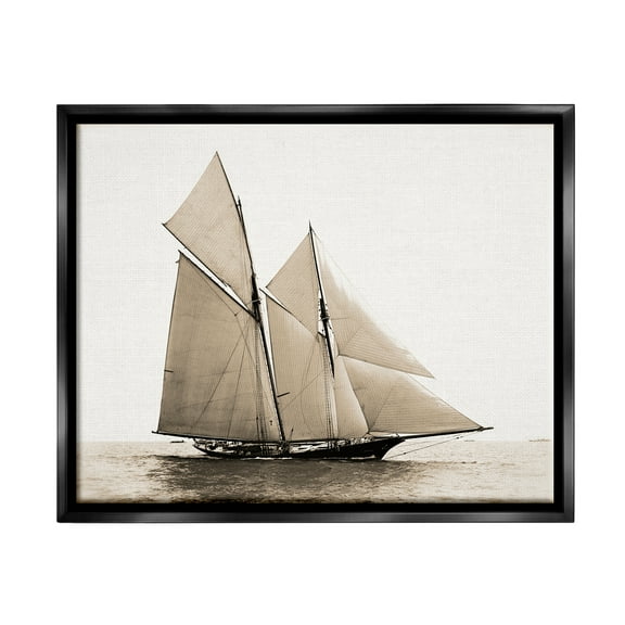 Stupell Industries Vintage Sailboat Photography Transportation Photography Black Floater Framed Canvas Art Print Wall Art, 21 x 17