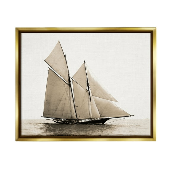 Stupell Industries Vintage Sailboat Photography Transportation Photography Gold Floater Framed Canvas Art Print Wall Art, 31 x 25
