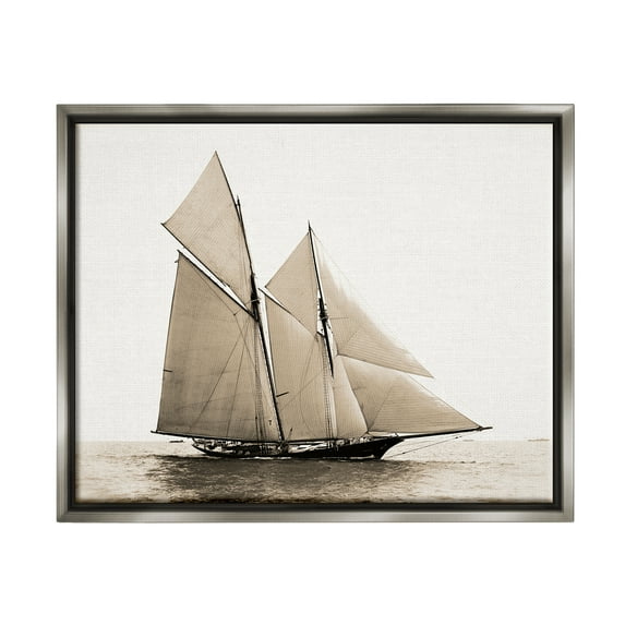 Stupell Industries Vintage Sailboat Photography Transportation Photography Gray Floater Framed Canvas Art Print Wall Art, 31 x 25