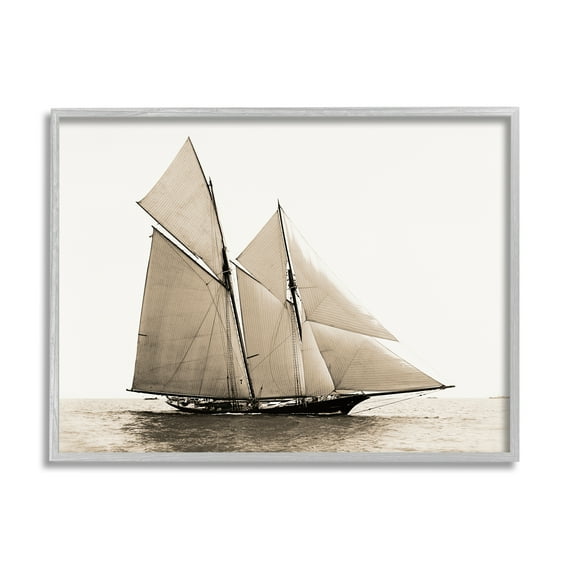 Stupell Industries Vintage Sailboat Photography Transportation Photography Gray Framed Art Print Wall Art, 20 x 16