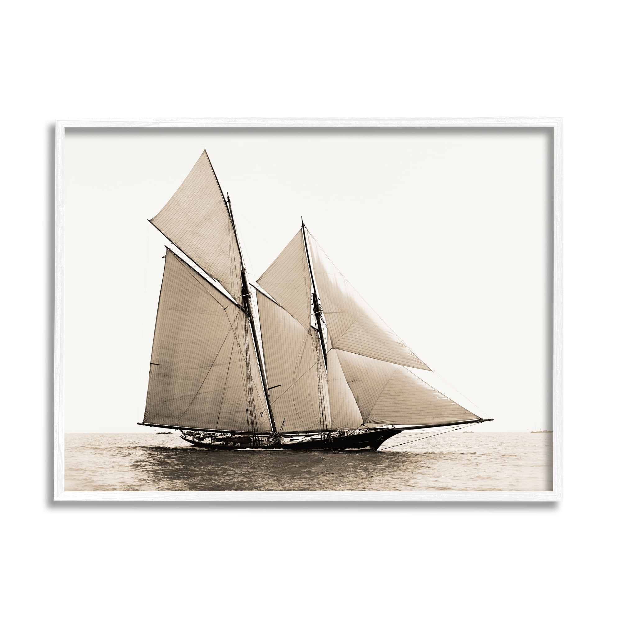Stupell Industries Vintage Sailboat Photography Transportation Photography White Framed Art Print Wall Art, 20 x 16