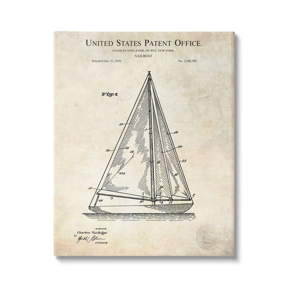 Stupell Industries Vintage Sailboat Watercraft Diagram Patent Text Blueprint Canvas Wall Art, 30 x 40, Design by Karl Hronek