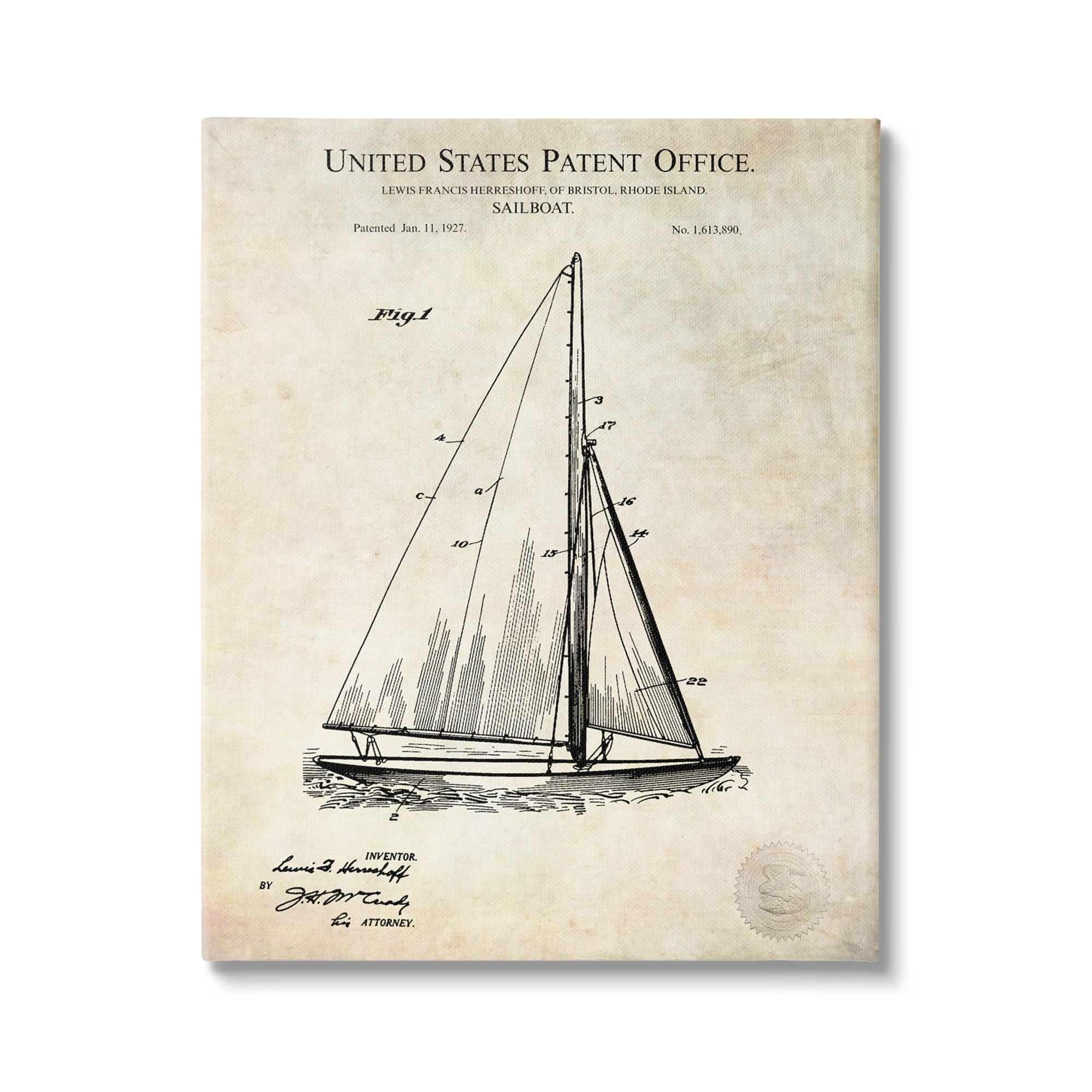 Stupell Industries Vintage Sailboat Watercraft Technical Design Diagram Canvas Wall Art, 30 x 40, Design by Karl Hronek
