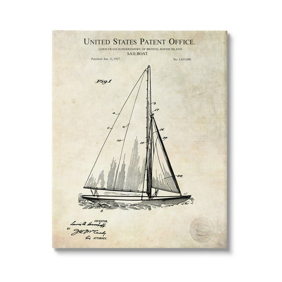 Stupell Industries Vintage Sailboat Watercraft Technical Design Diagram Canvas Wall Art, 36 x 48, Design by Karl Hronek
