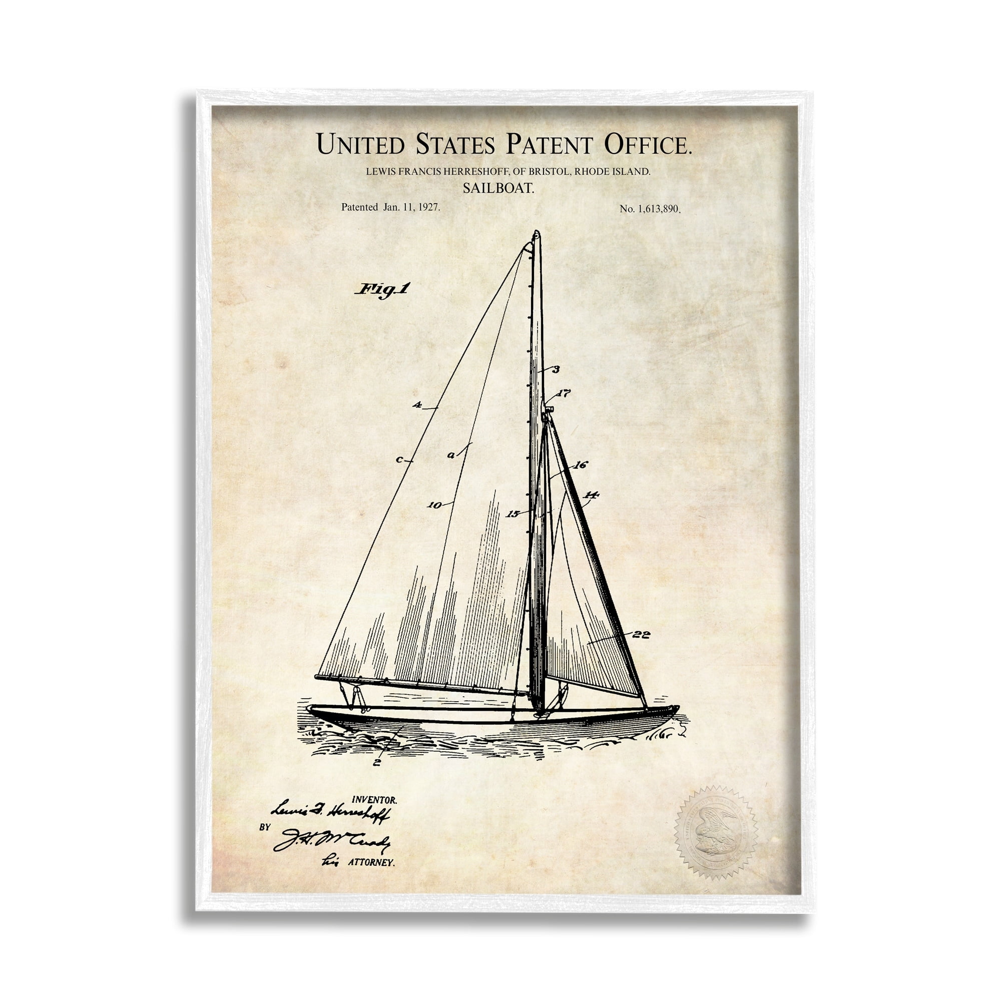 Stupell Industries Vintage Sailboat Watercraft Technical Design Diagram Framed Wall Art, 11 x 14, Design by Karl Hronek