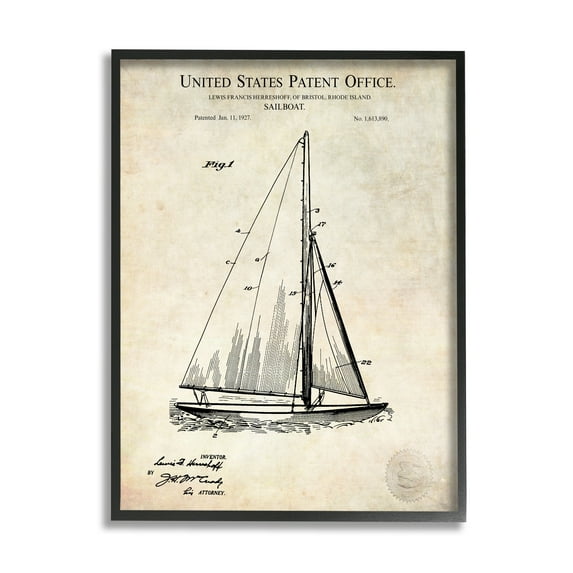 Stupell Industries Vintage Sailboat Watercraft Technical Design Diagram Framed Wall Art, 11 x 14, Design by Karl Hronek