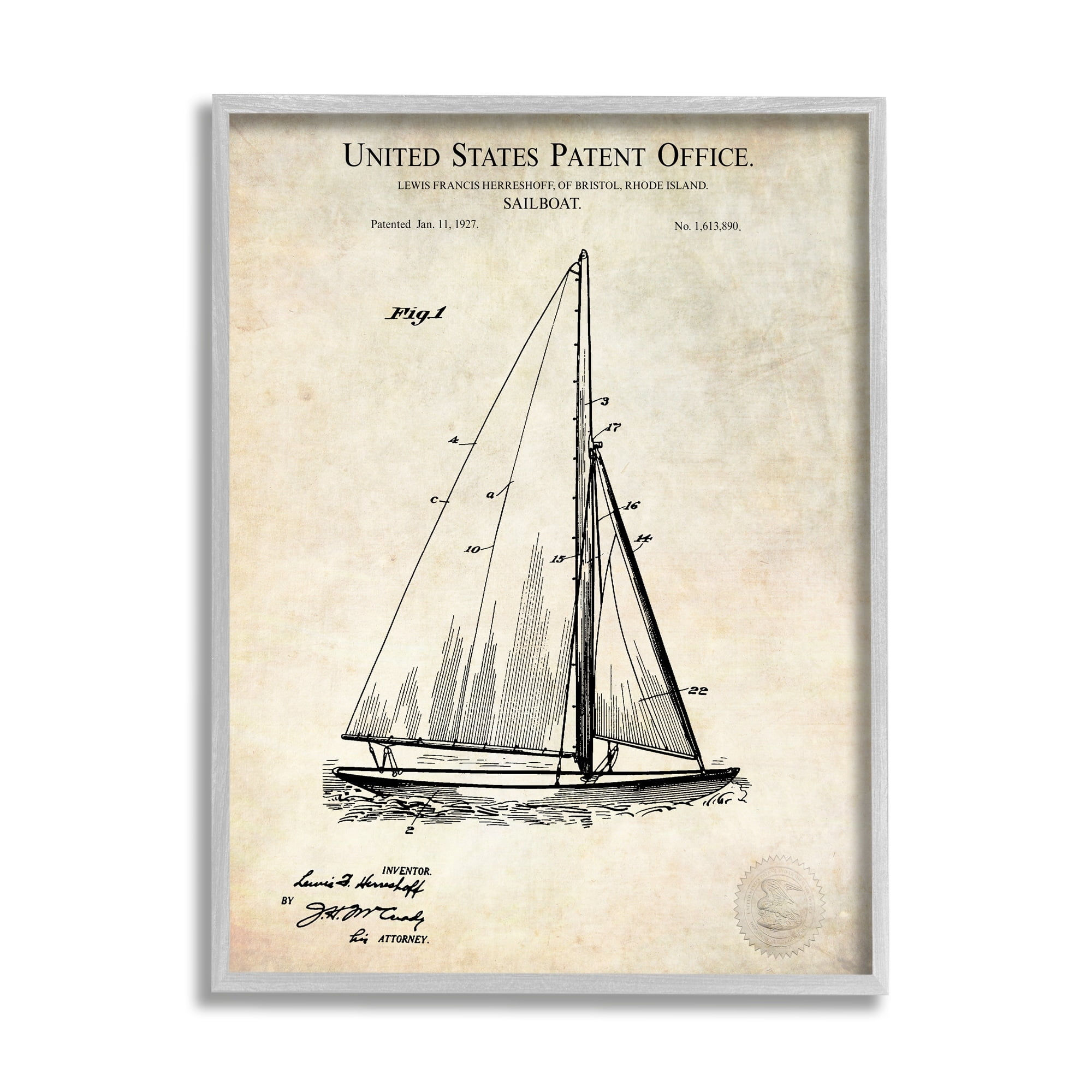 Stupell Industries Vintage Sailboat Watercraft Technical Design Diagram Framed Wall Art, 24 x 30, Design by Karl Hronek