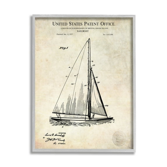 Stupell Industries Vintage Sailboat Watercraft Technical Design Diagram Framed Wall Art, 24 x 30, Design by Karl Hronek