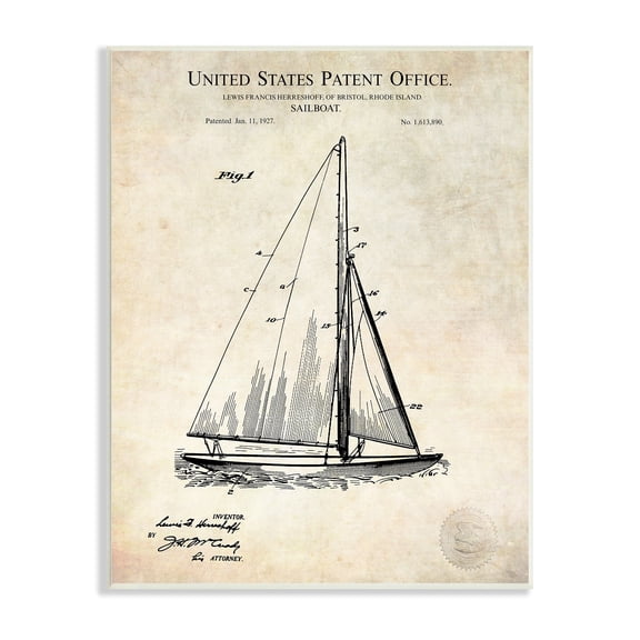 Stupell Industries Vintage Sailboat Watercraft Technical Design Diagram Wood Wall Art, 13 x 19, Design by Karl Hronek