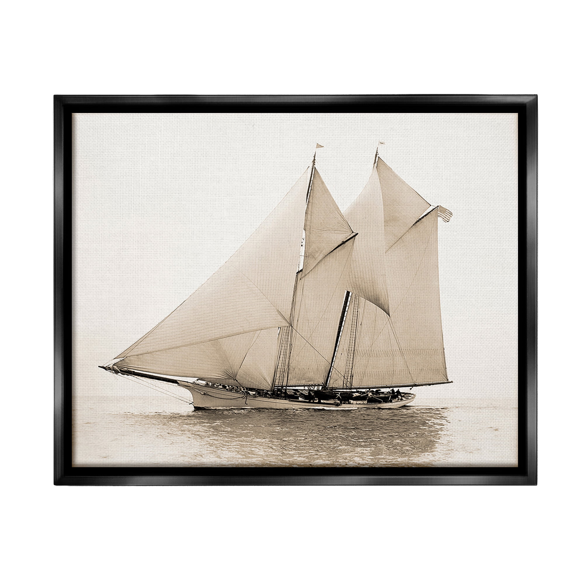 Stupell Industries Vintage Sailing Yacht Transportation Photography Black Floater Framed Canvas Art Print Wall Art, 21 x 17
