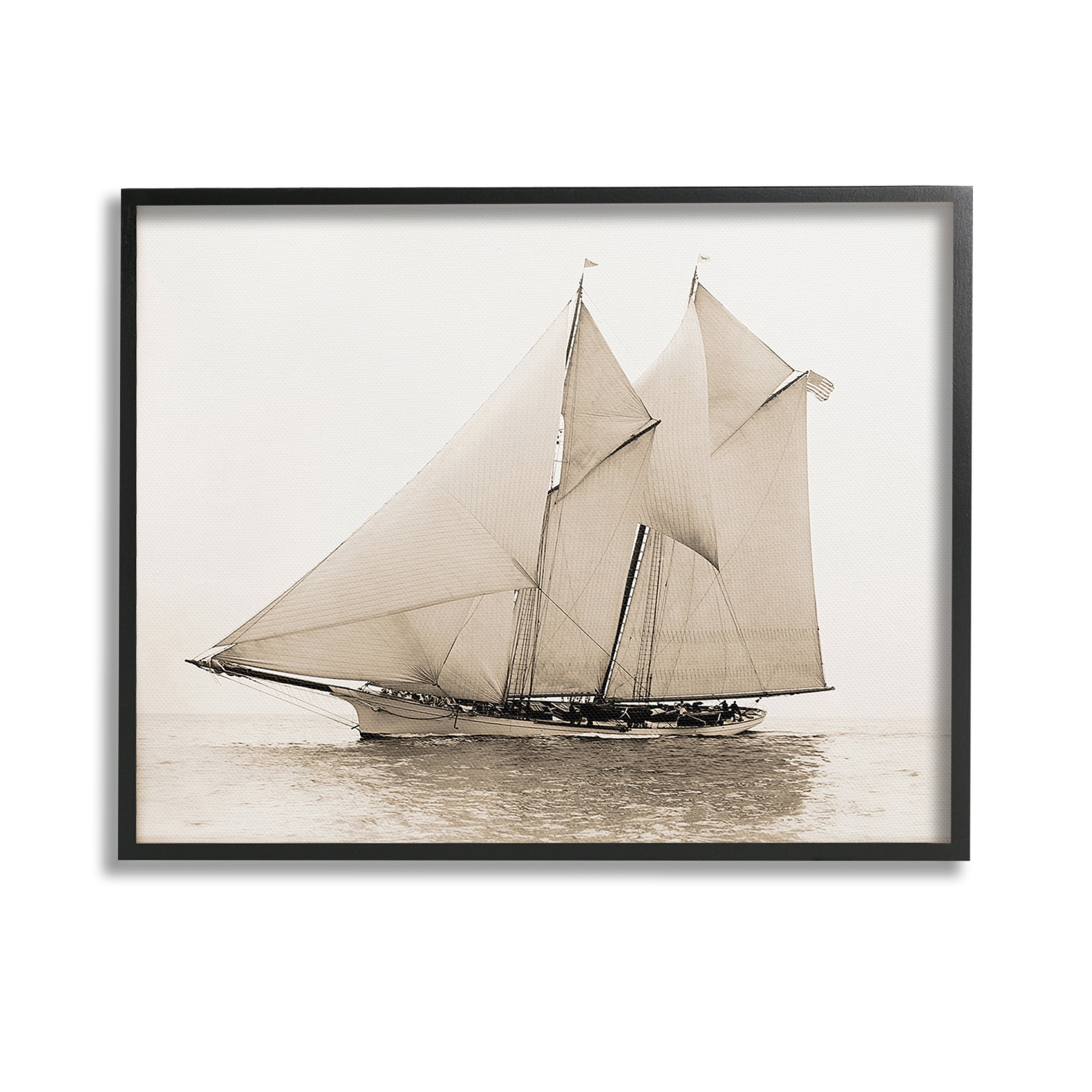 Stupell Industries Vintage Sailing Yacht Transportation Photography Black Framed Art Print Wall Art, 14 x 11