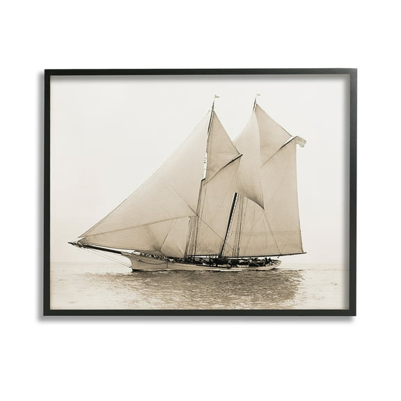 Stupell Industries Vintage Sailing Yacht Transportation Photography Black Framed Art Print Wall Art, 14 x 11