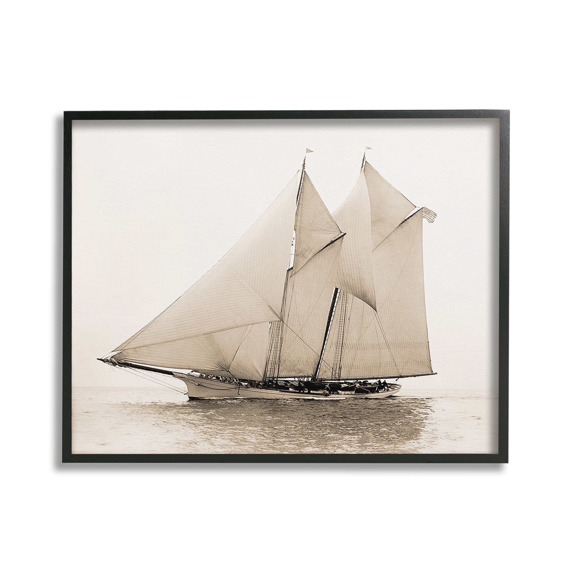 Stupell Industries Vintage Sailing Yacht Transportation Photography Black Framed Art Print Wall Art, 20 x 16