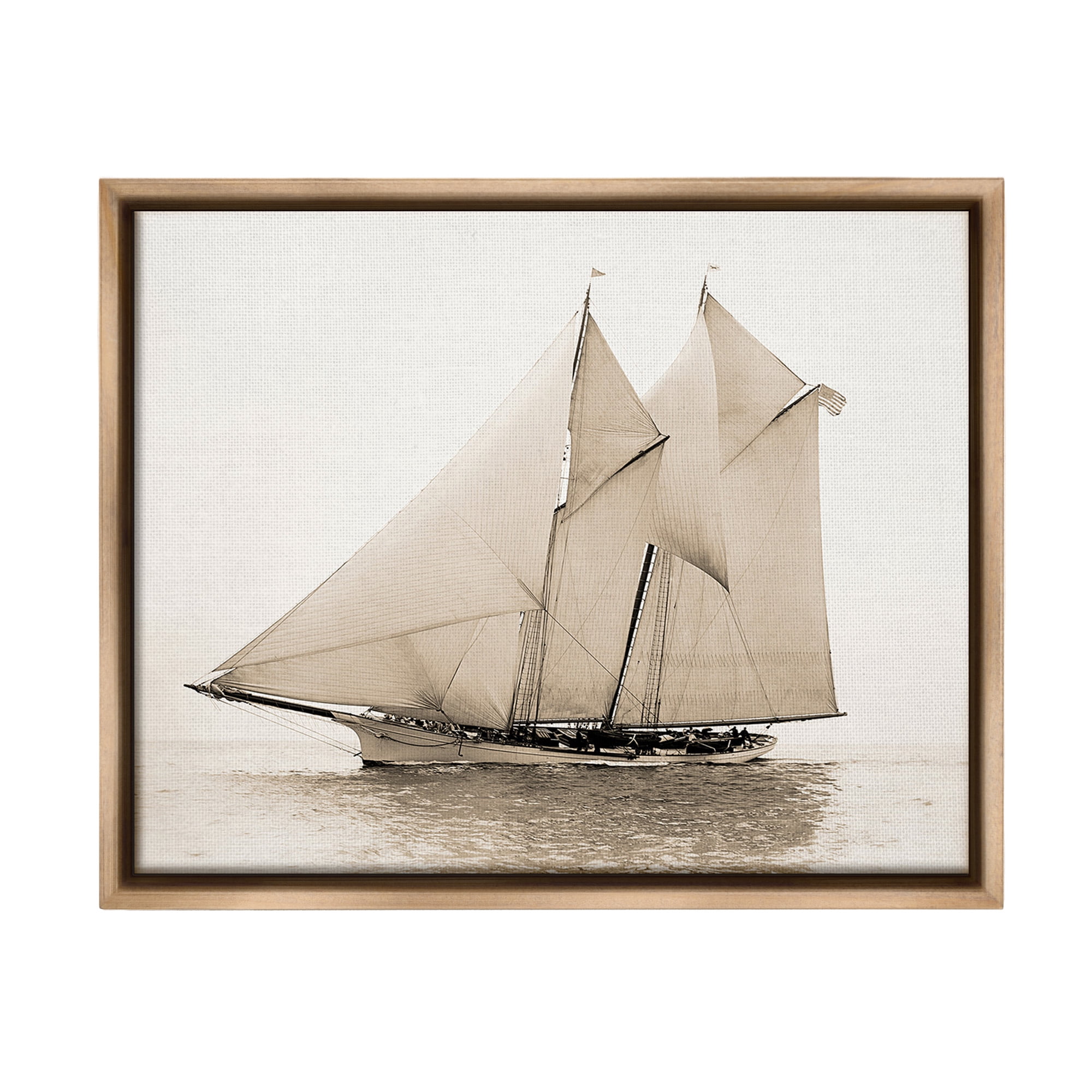 Stupell Industries Vintage Sailing Yacht Transportation Photography Brown Floater Framed Canvas Art Print Wall Art, 31 x 25