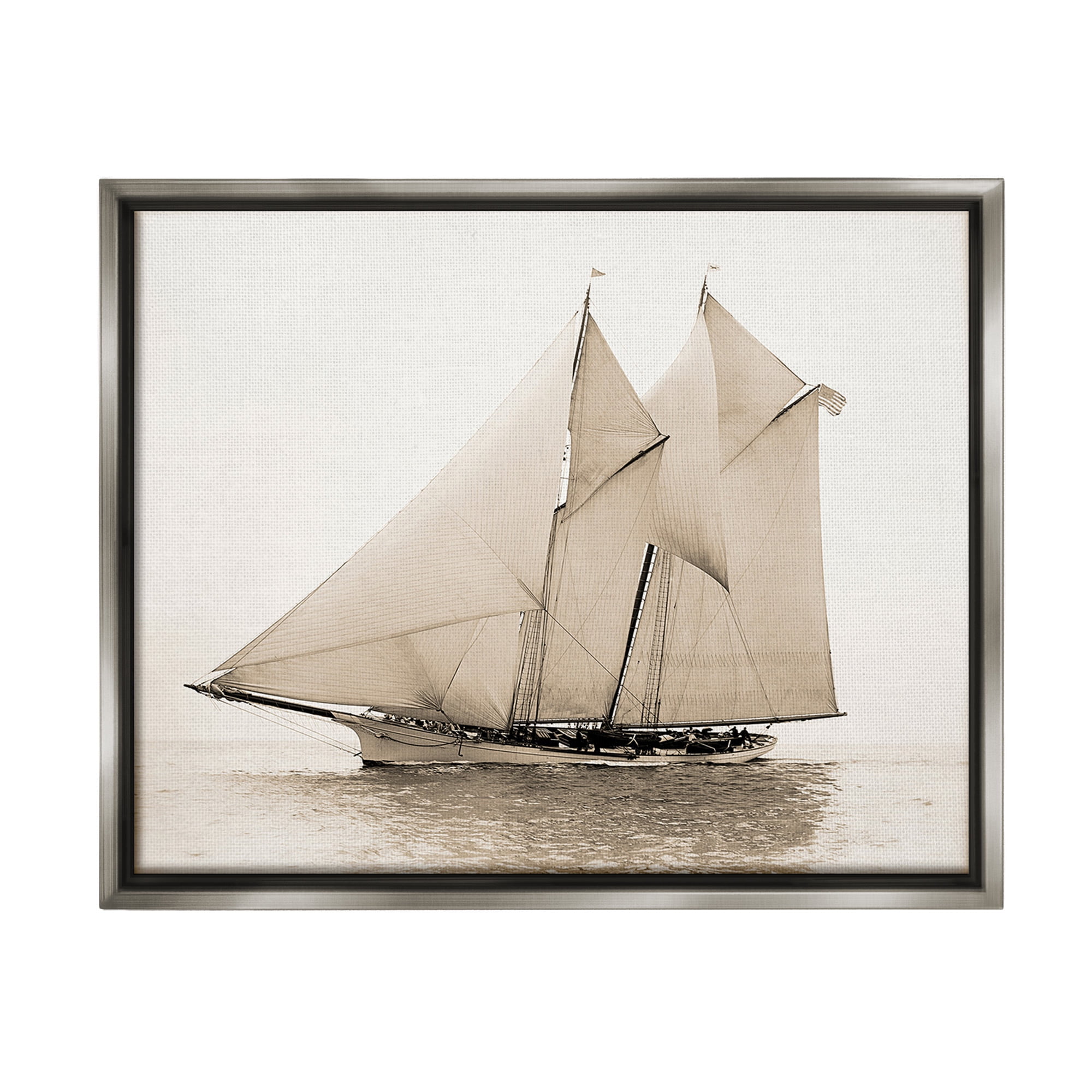 Stupell Industries Vintage Sailing Yacht Transportation Photography Gray Floater Framed Canvas Art Print Wall Art, 31 x 25