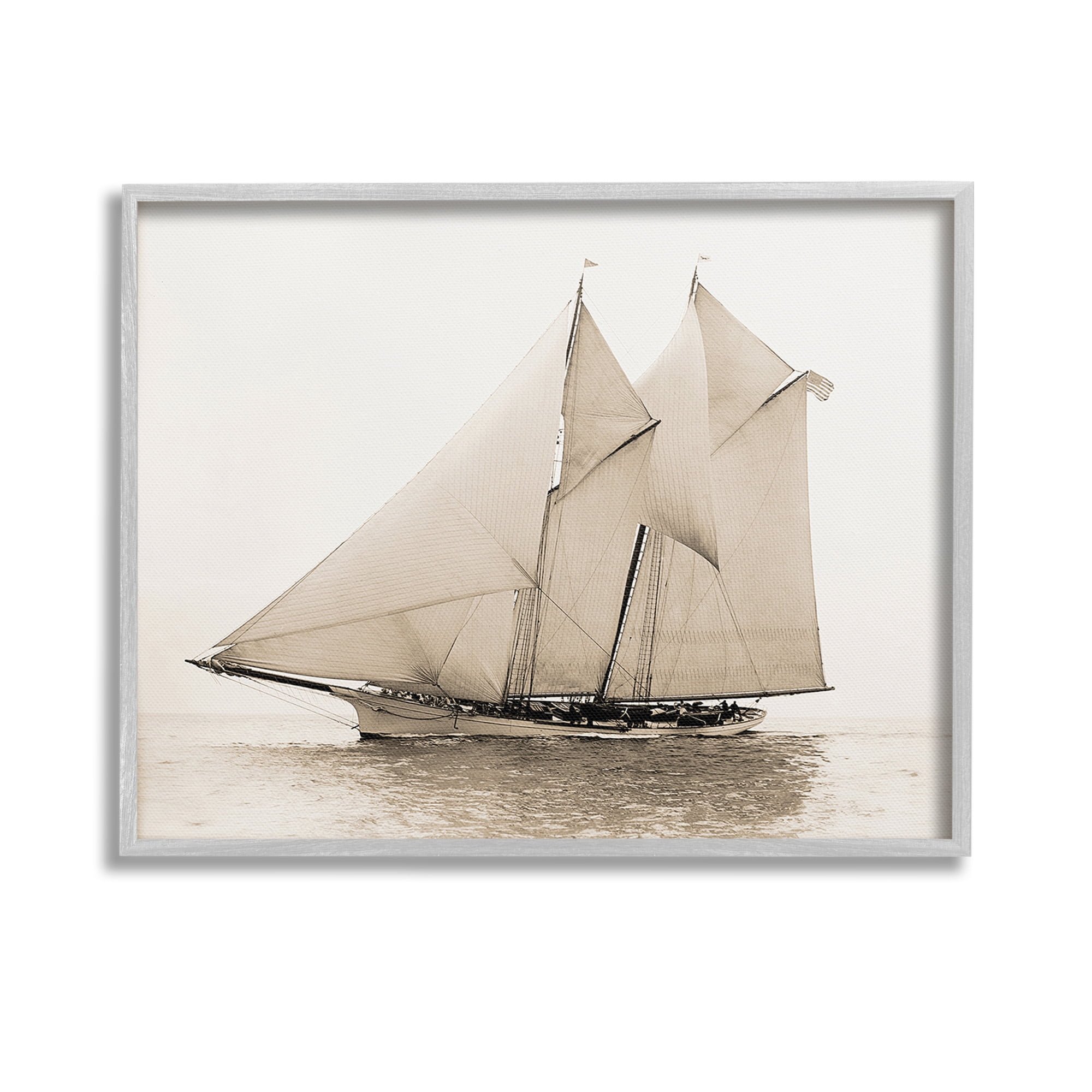 Stupell Industries Vintage Sailing Yacht Transportation Photography Gray Framed Art Print Wall Art, 14 x 11
