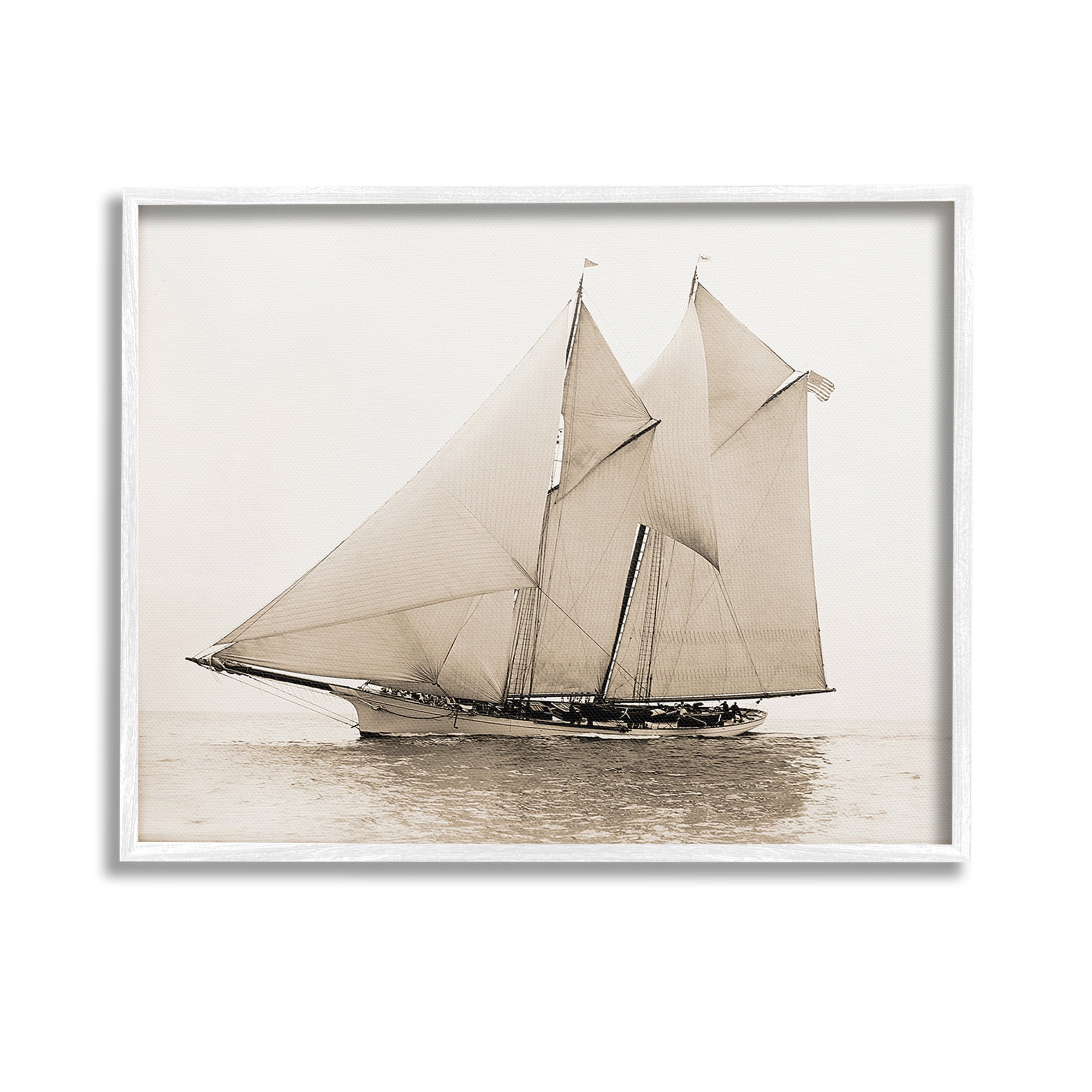 Stupell Industries Vintage Sailing Yacht Transportation Photography White Framed Art Print Wall Art, 14 x 11