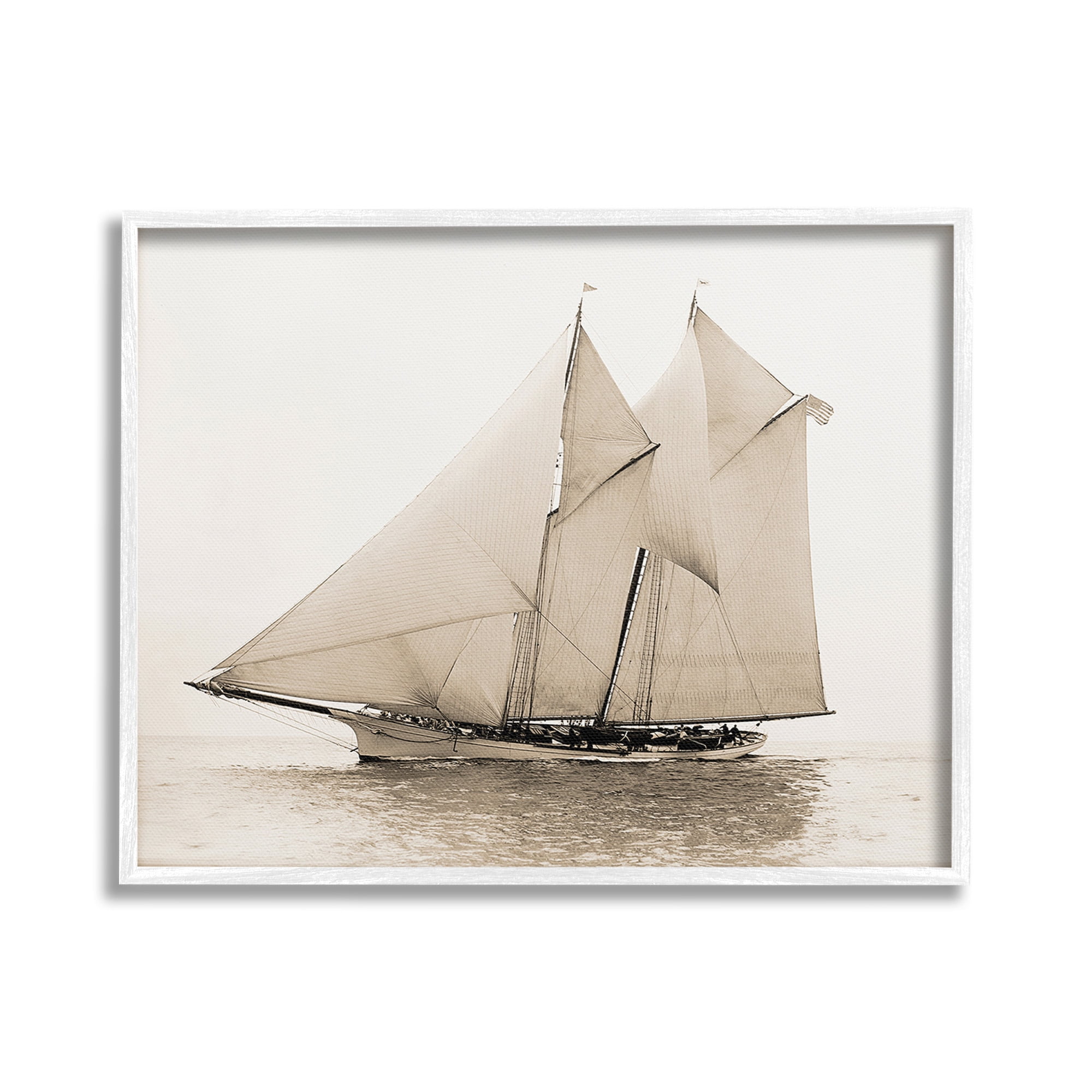 Stupell Industries Vintage Sailing Yacht Transportation Photography White Framed Art Print Wall Art, 30 x 24