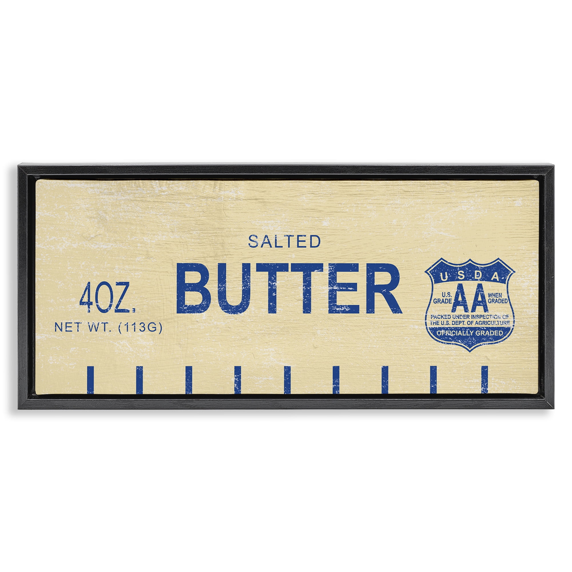 Stupell Industries Vintage Salted Butter Food & Beverage Painting Black Floater Framed Canvas Art Print Wall Art, 25 x 11