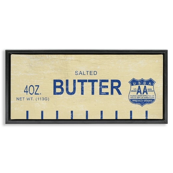 Stupell Industries Vintage Salted Butter Food & Beverage Painting Black Floater Framed Canvas Art Print Wall Art, 25 x 11