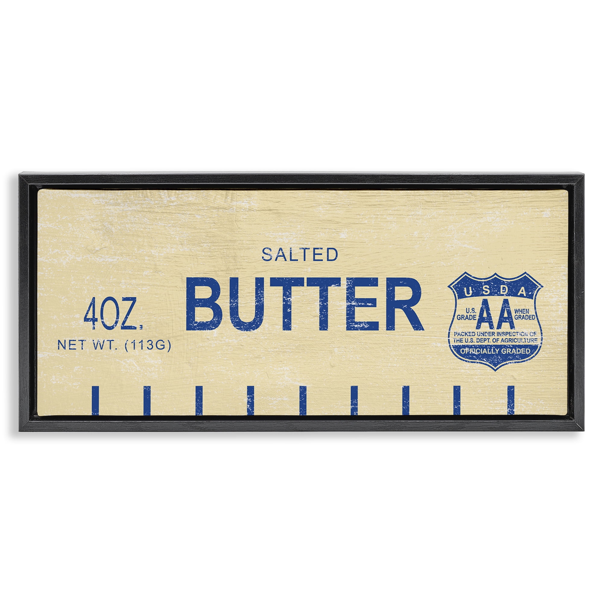 Stupell Industries Vintage Salted Butter Food & Beverage Painting Black Floater Framed Canvas Art Print Wall Art, 31 x 14